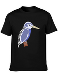 Kingfisher Bird Graphic Tee - Black Cotton T-Shirt
