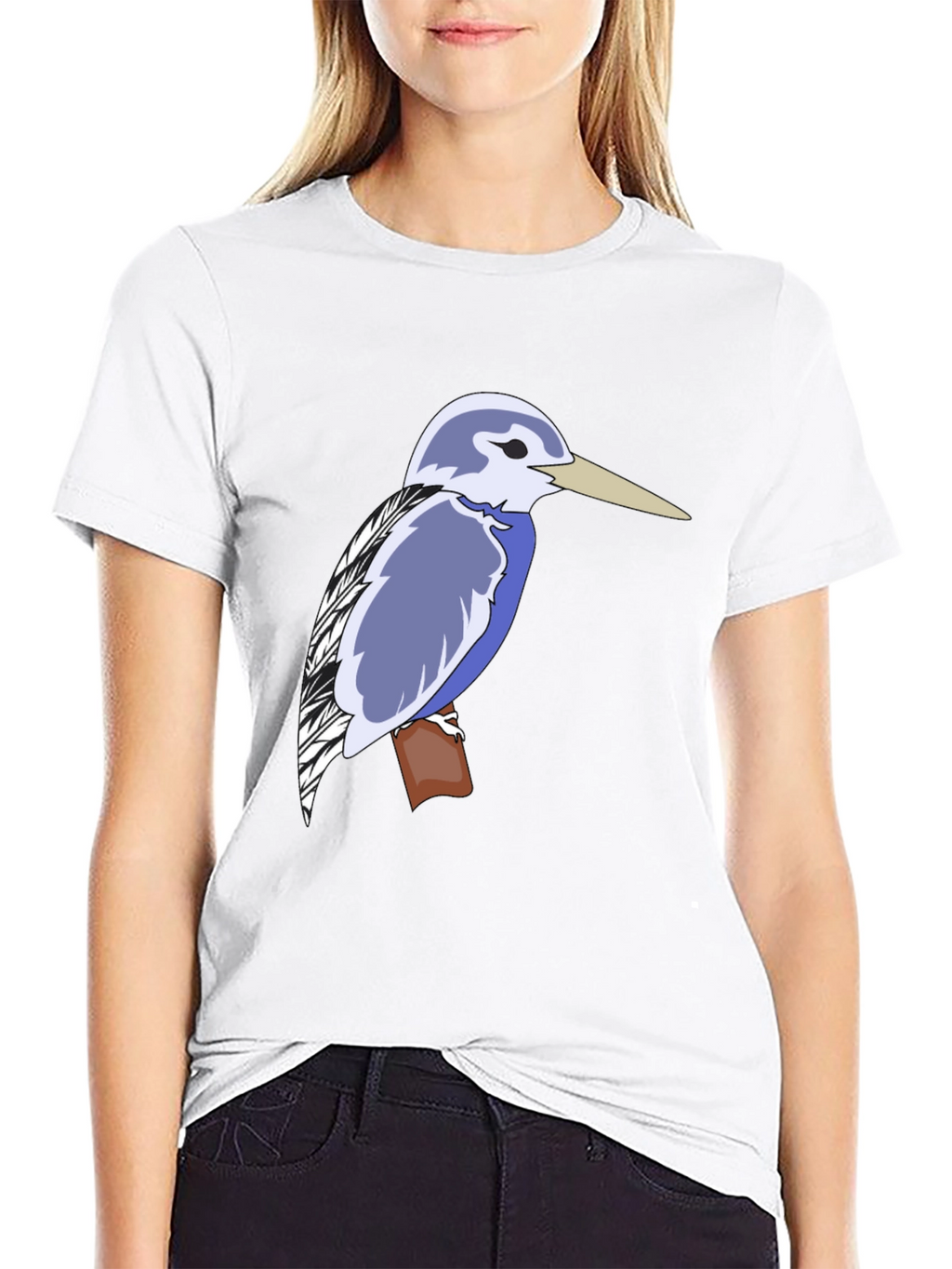 Kingfisher Bird Graphic Tee - Black Cotton T-Shirt