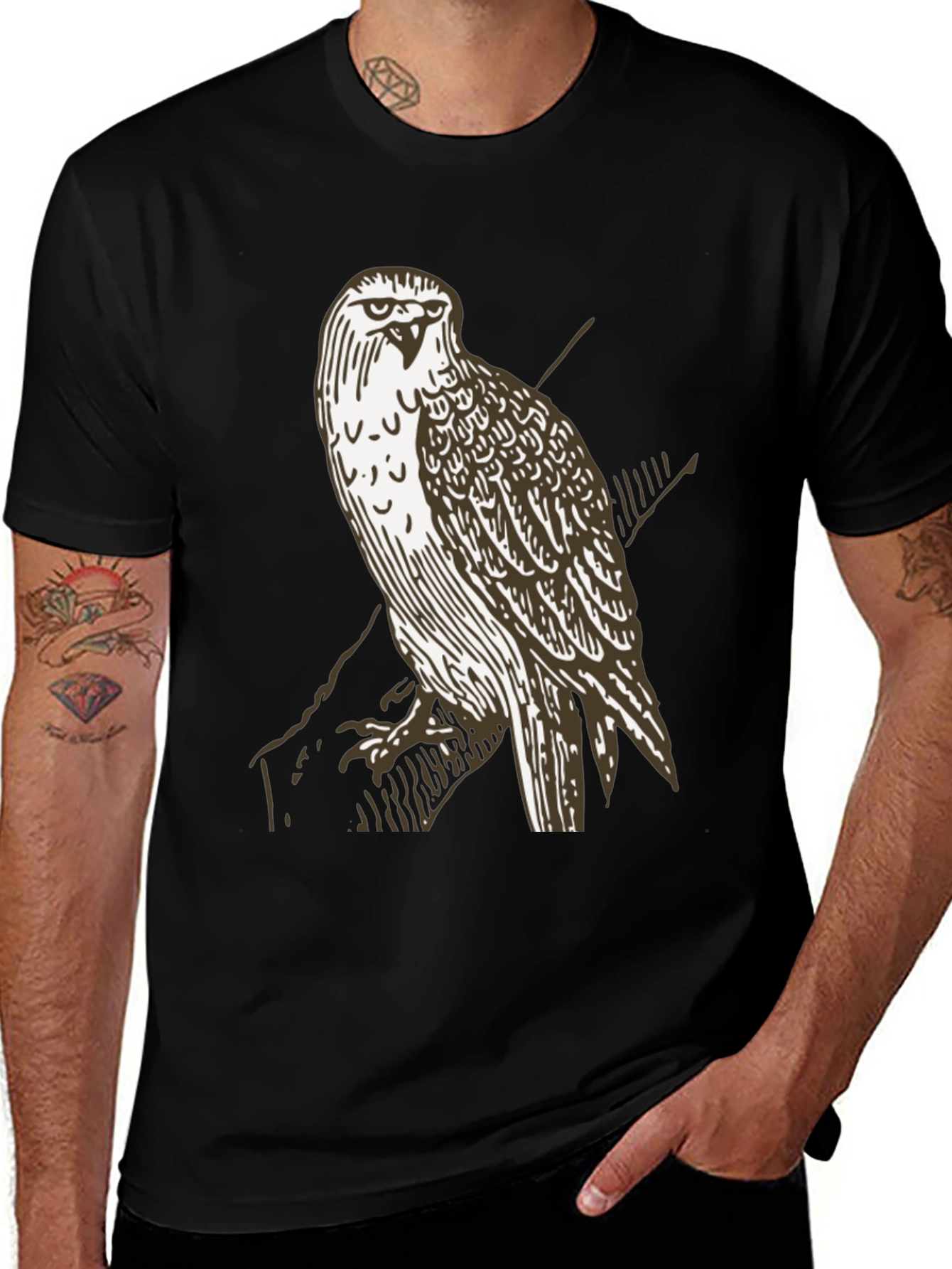Hawk Graphic T-Shirt - Black Crew Neck Tee