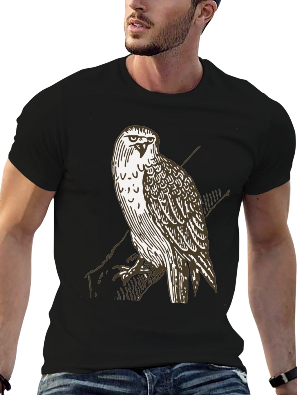 Hawk Graphic T-Shirt - Black Crew Neck Tee