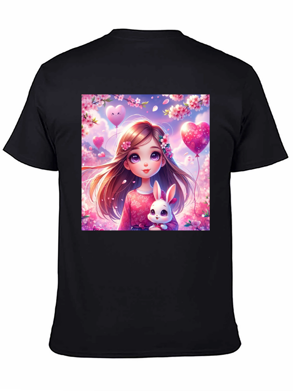 Cute Girl with Bunny Graphic T-Shirt