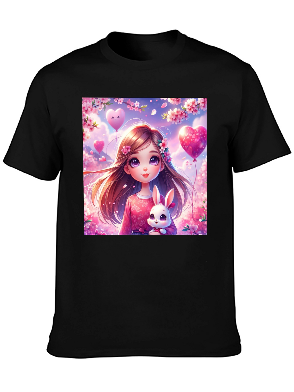 Cute Girl with Bunny Graphic T-Shirt