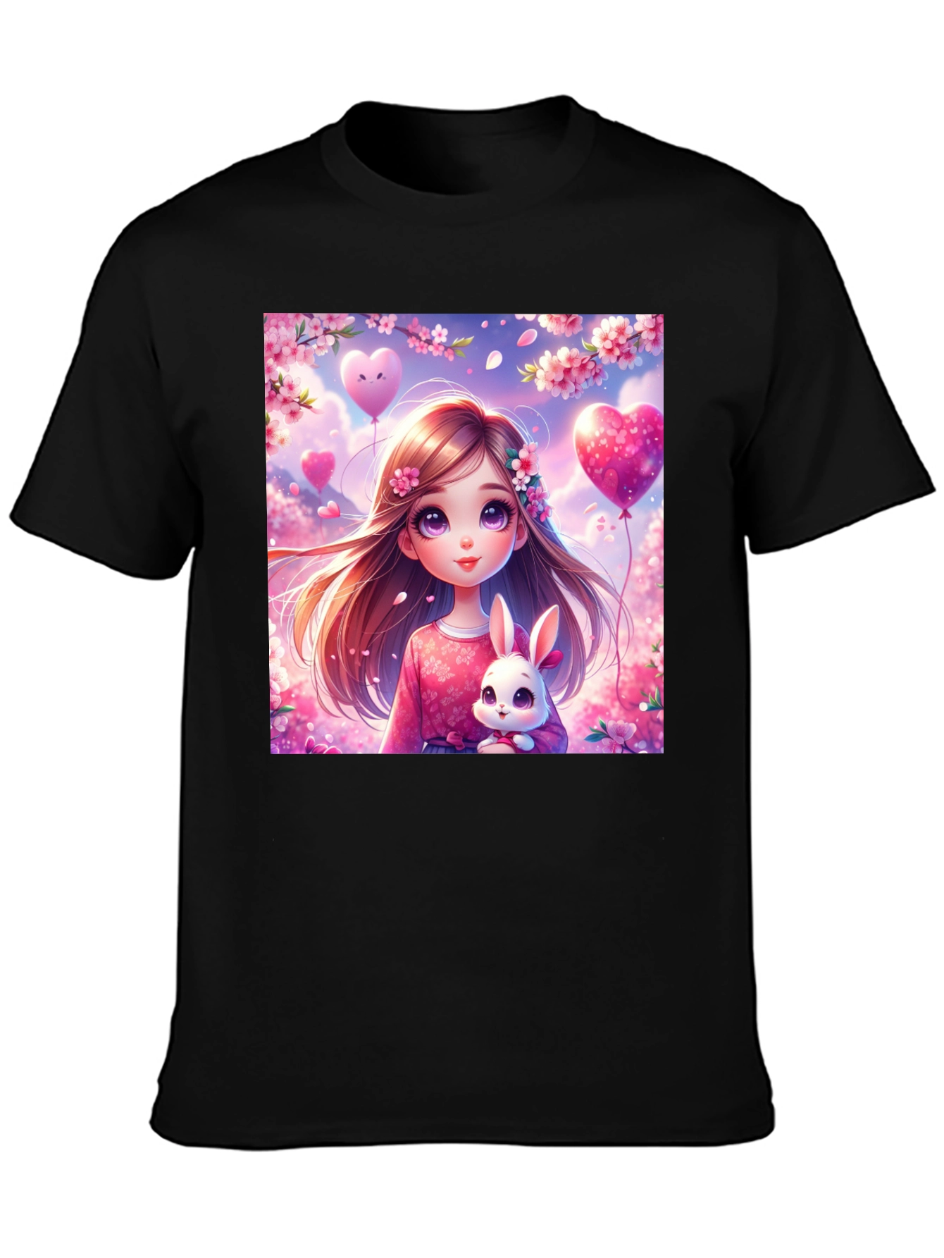 Cute Girl with Bunny Graphic T-Shirt