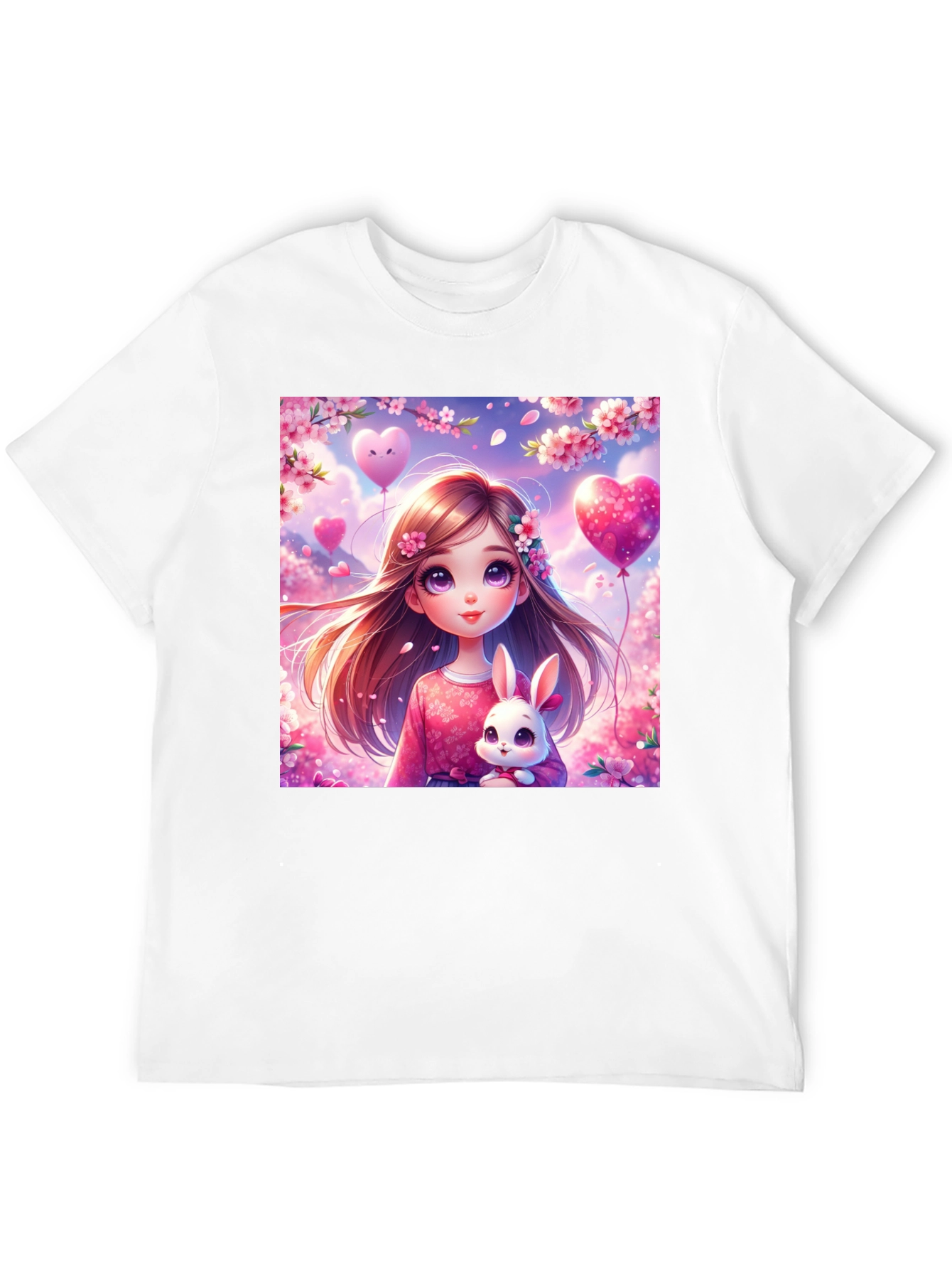 Cute Girl with Bunny Graphic T-Shirt