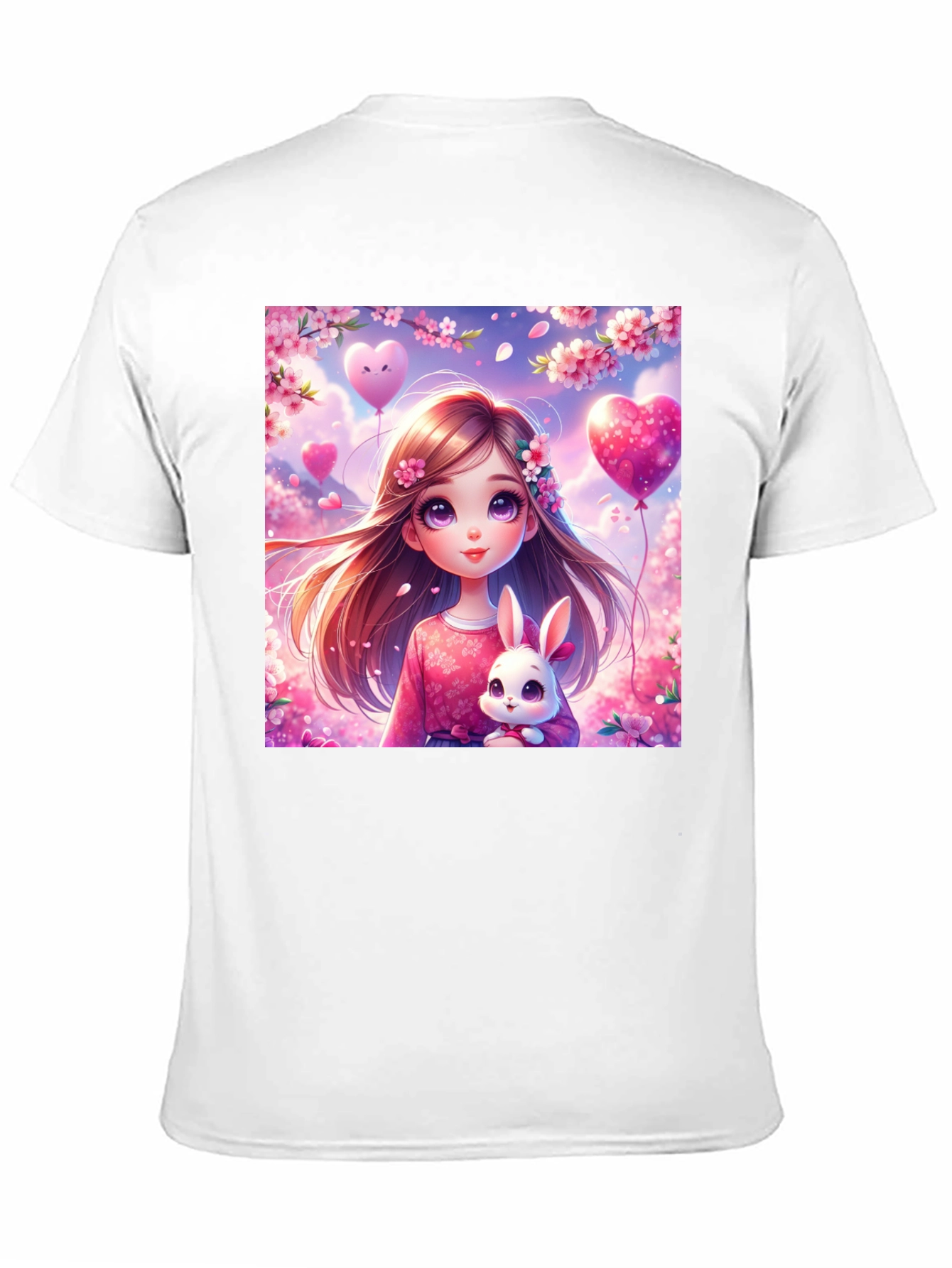 Cute Girl with Bunny Graphic T-Shirt