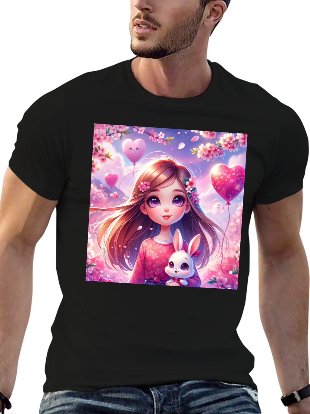 Cute Girl with Bunny Graphic T-Shirt