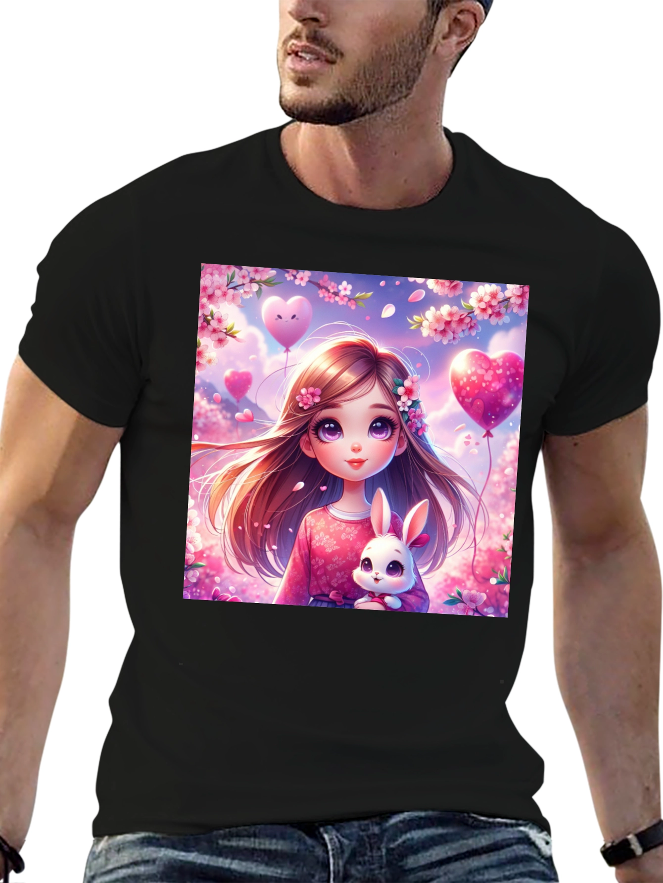 Cute Girl with Bunny Graphic T-Shirt