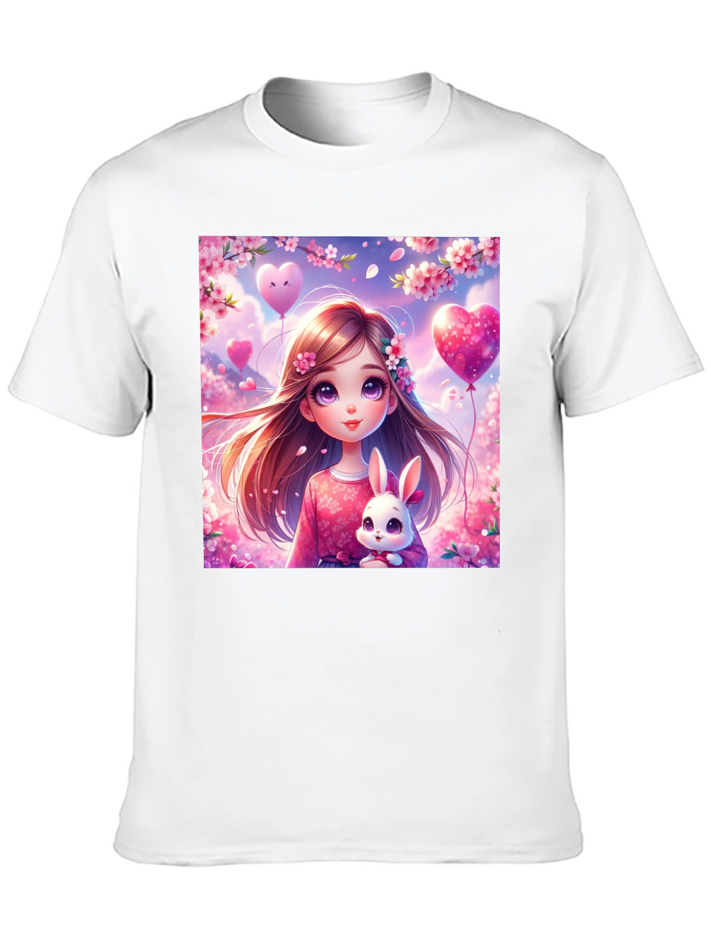 Cute Girl with Bunny Graphic T-Shirt
