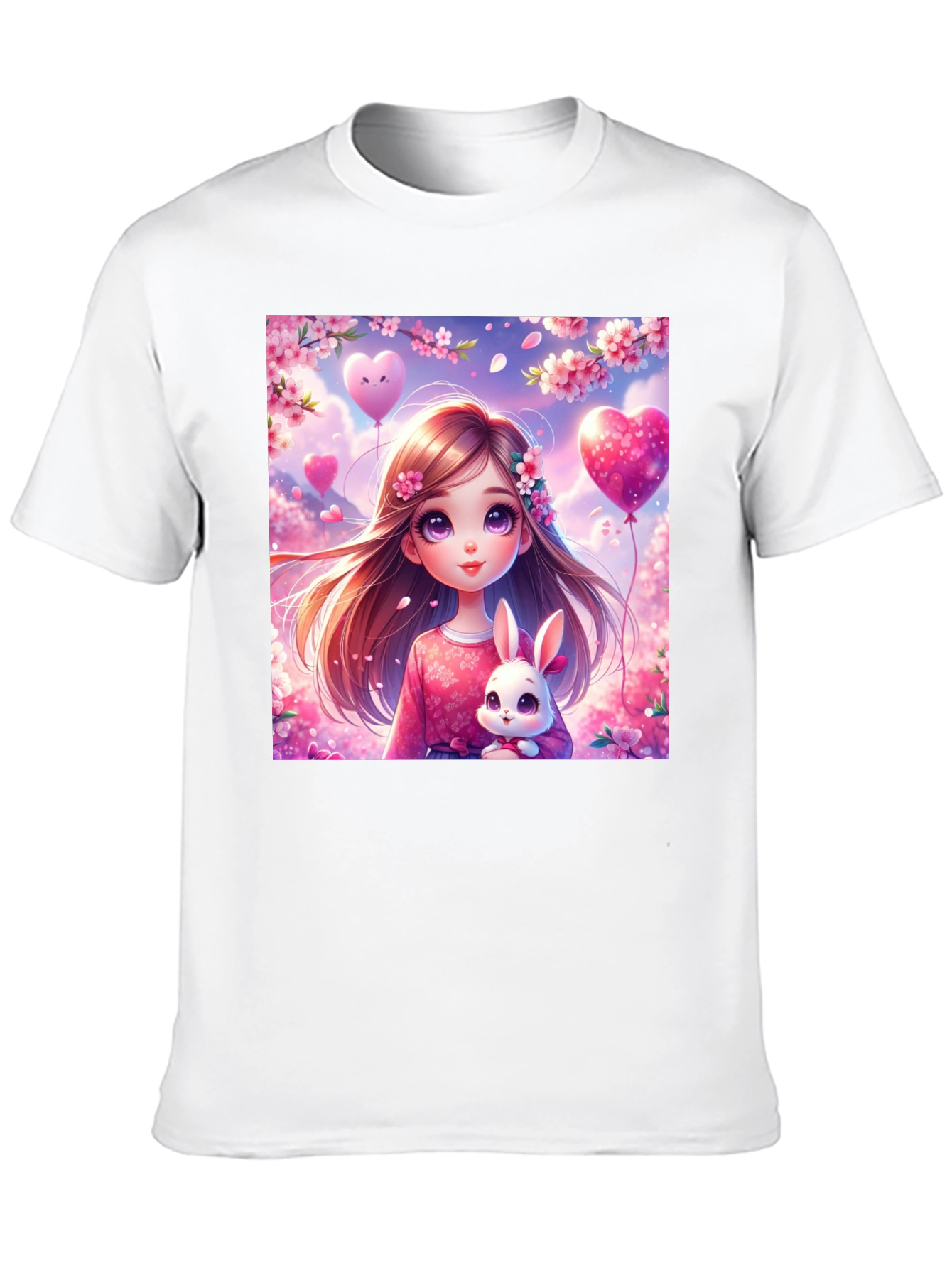 Cute Girl with Bunny Graphic T-Shirt
