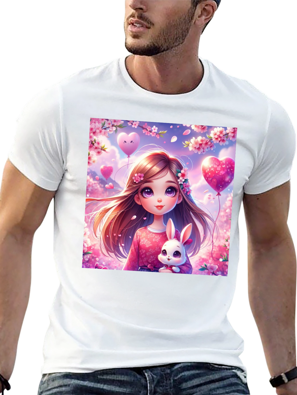 Cute Girl with Bunny Graphic T-Shirt