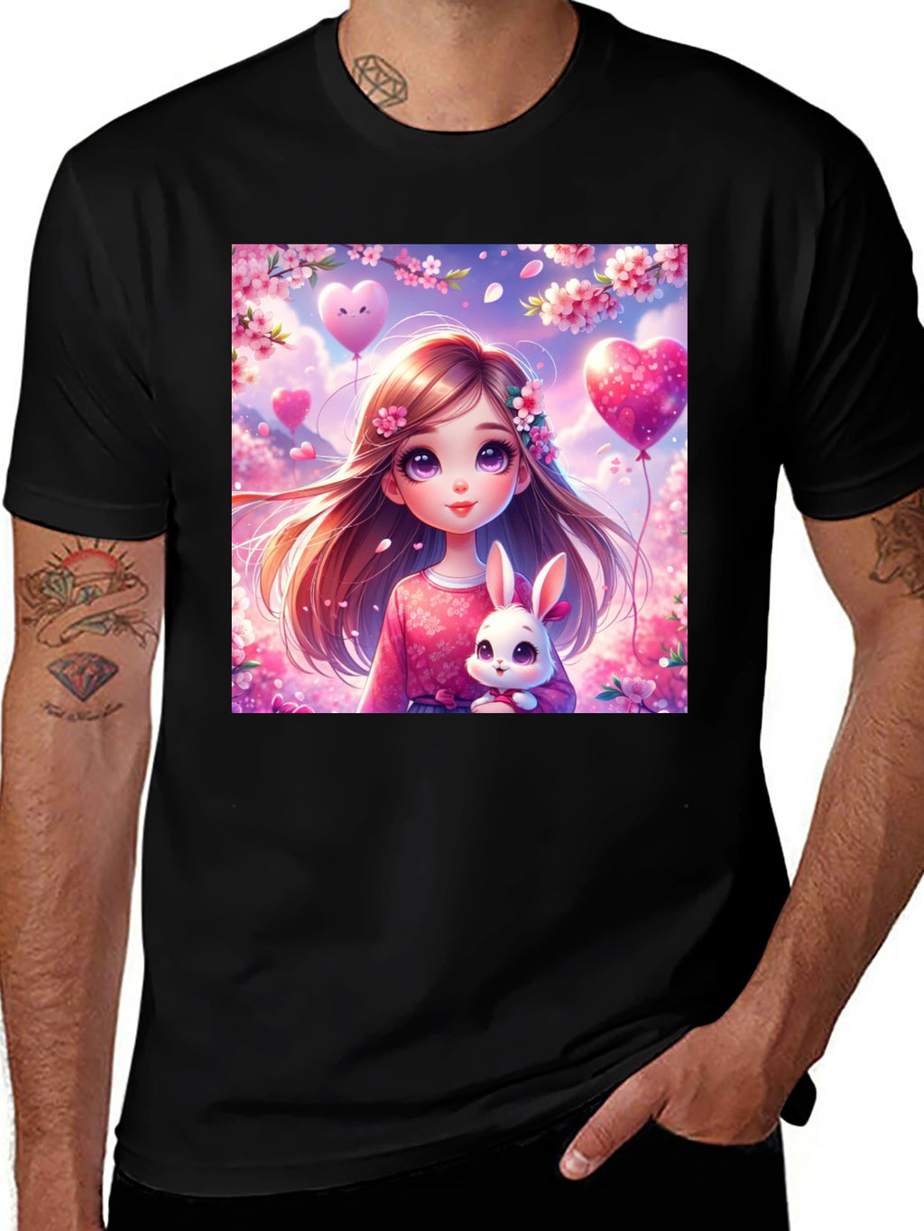 Cute Girl with Bunny Graphic T-Shirt