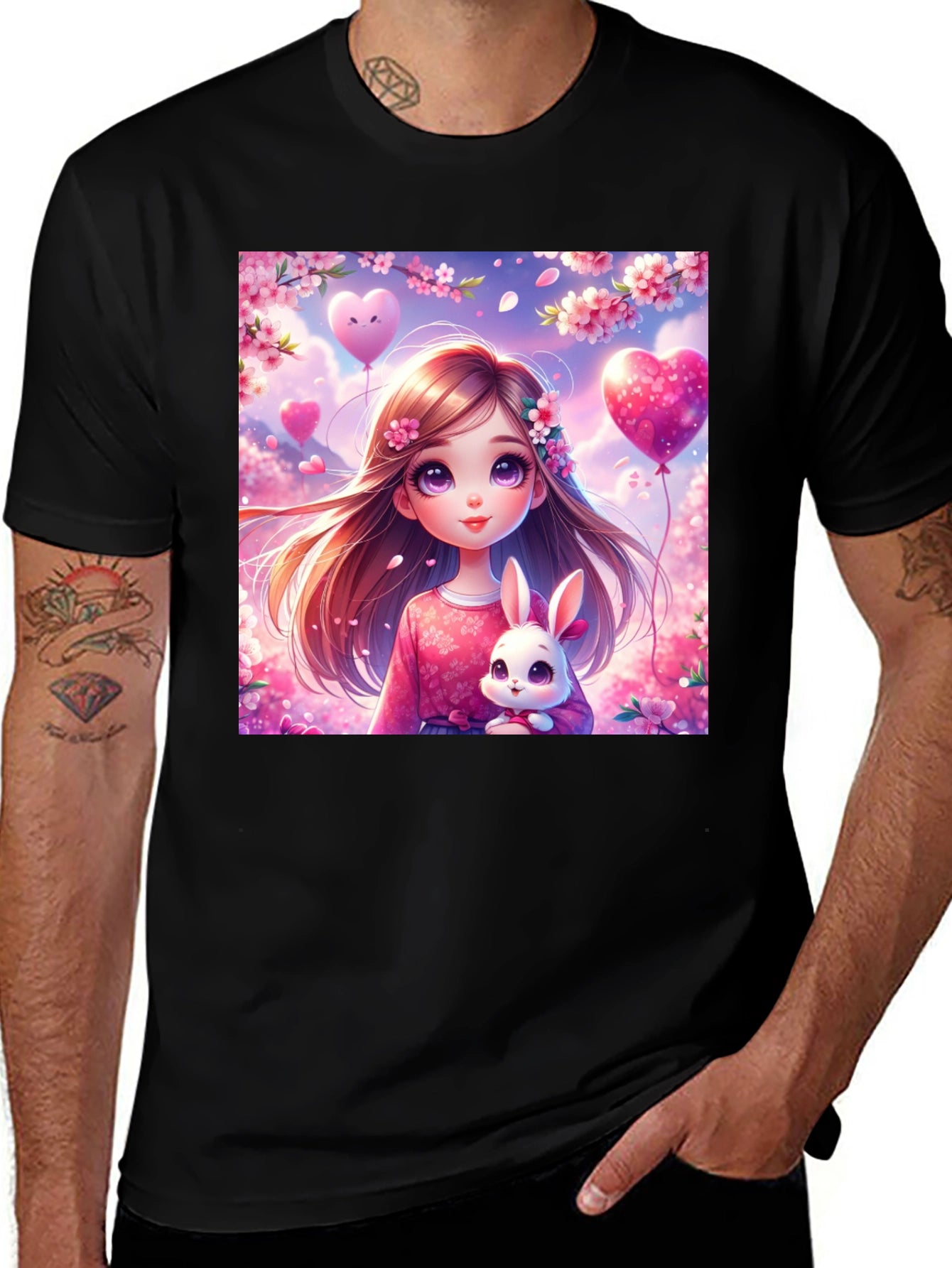 Cute Girl with Bunny Graphic T-Shirt