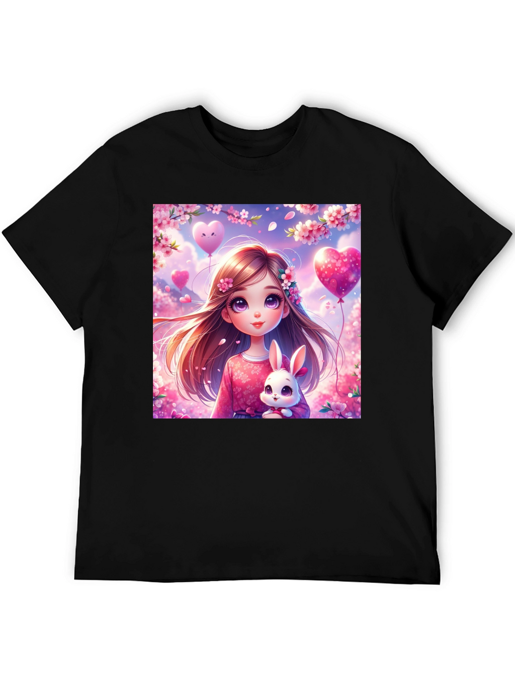 Cute Girl with Bunny Graphic T-Shirt