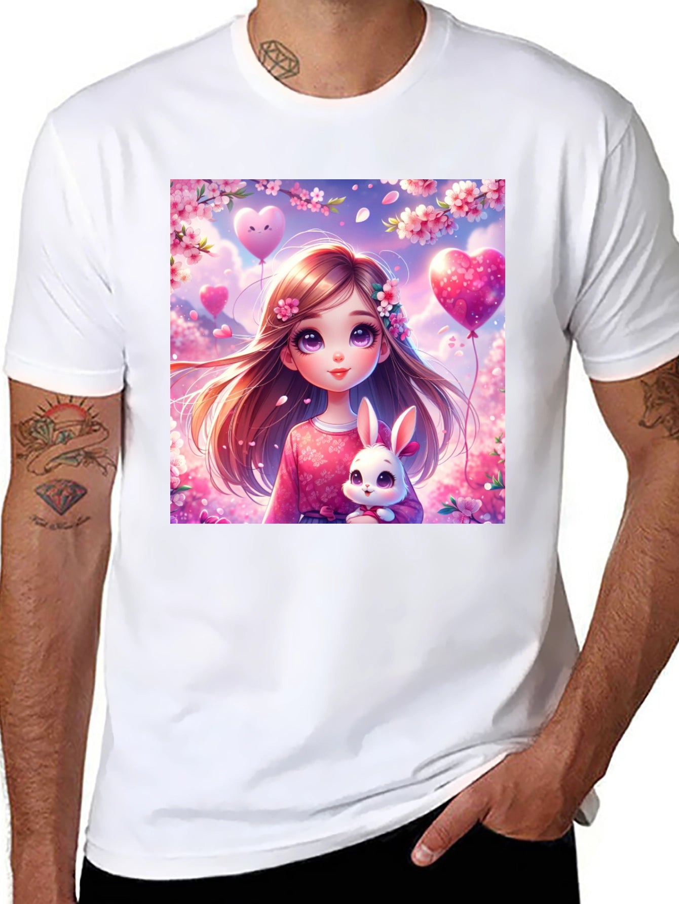 Cute Girl with Bunny Graphic T-Shirt