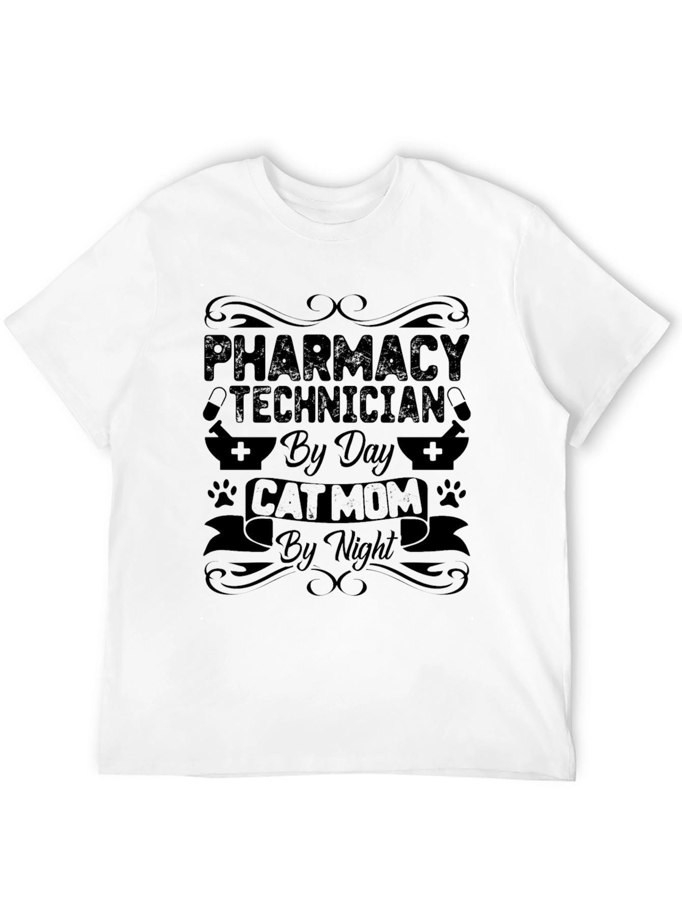Pharmacy Technician Cat Mom Black T-Shirt