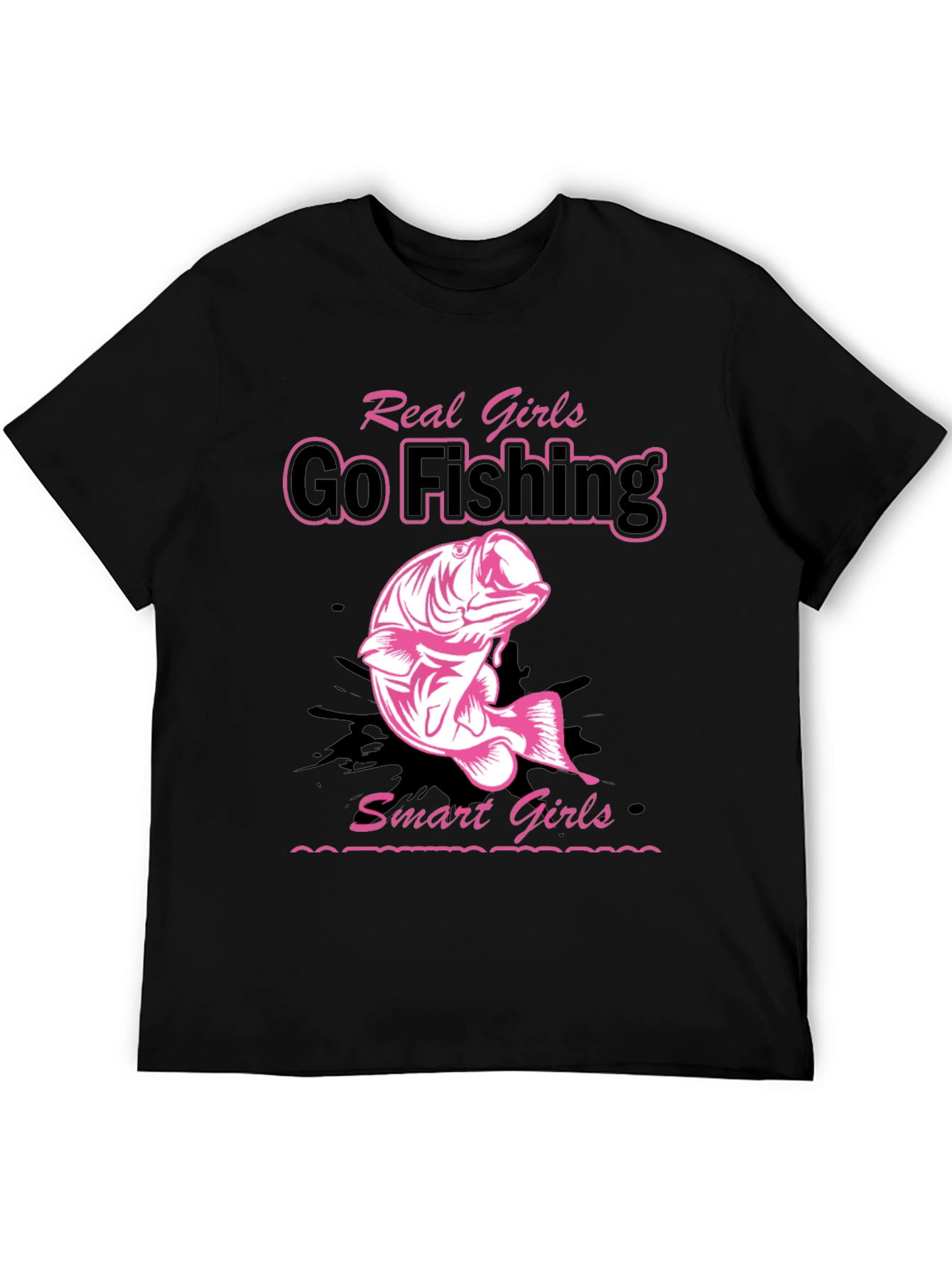 Real Girls Go Fishing Black Graphic Tee