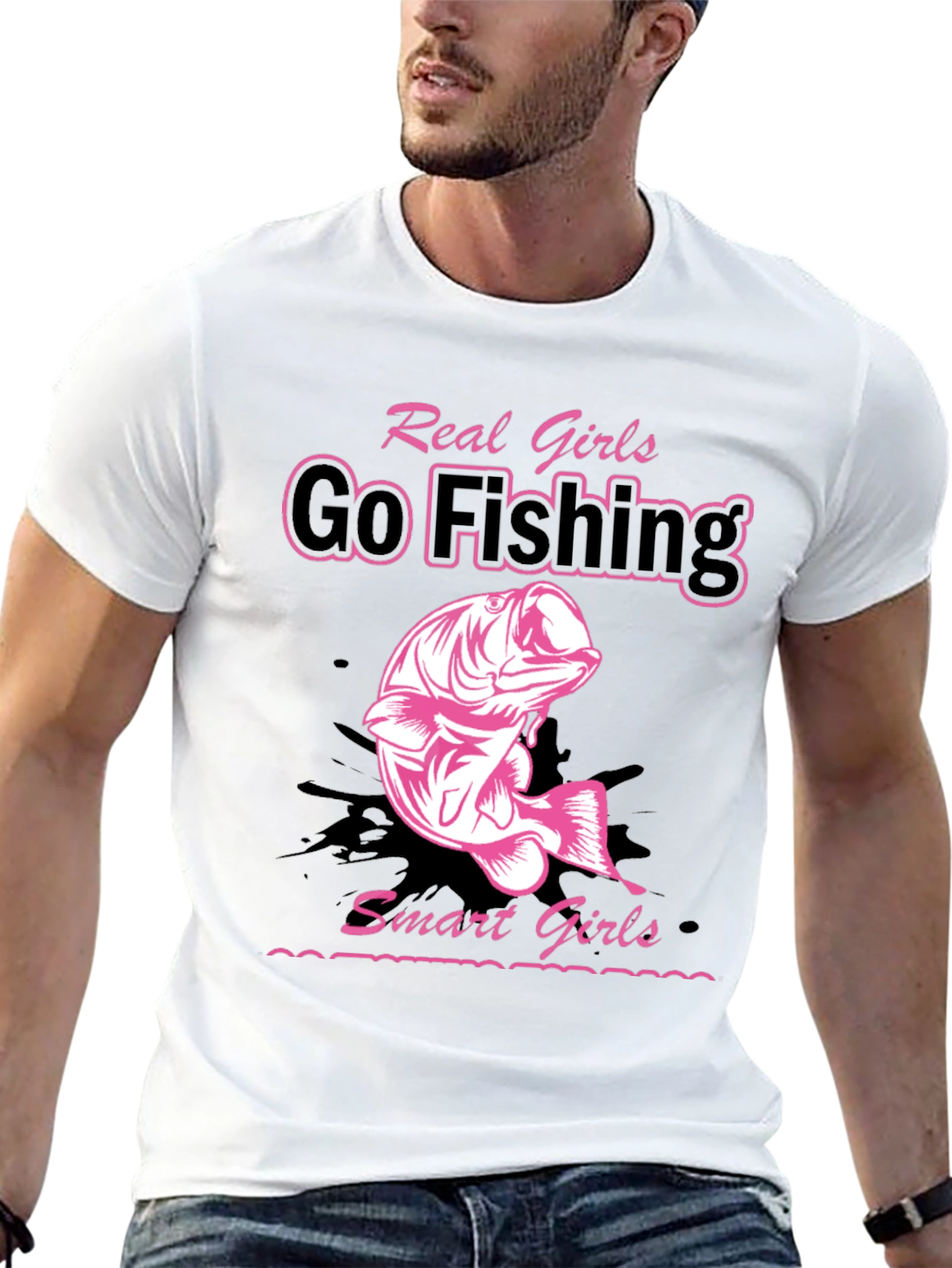 Real Girls Go Fishing Black Graphic Tee