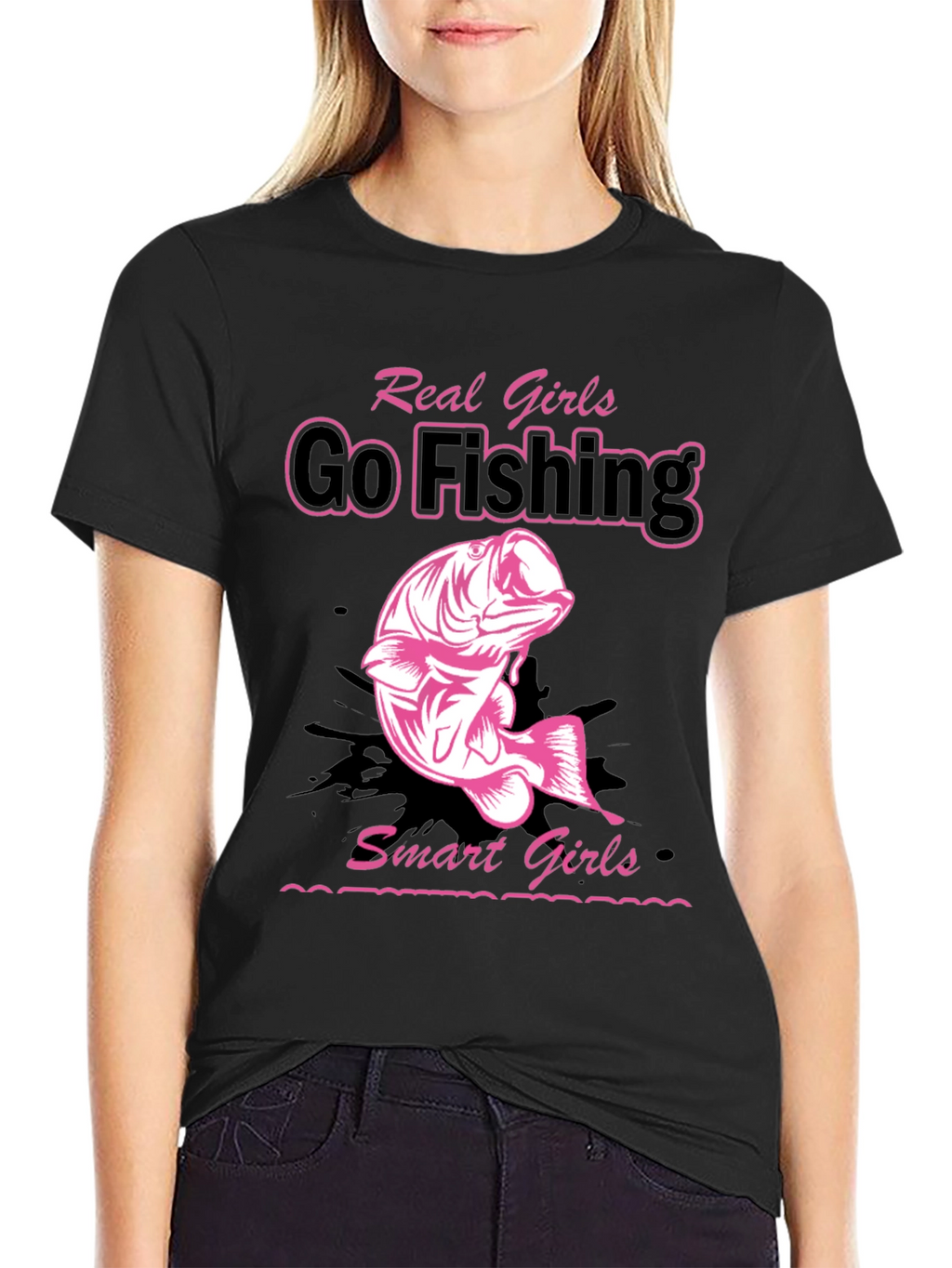 Real Girls Go Fishing Black Graphic Tee