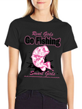 Real Girls Go Fishing Black Graphic Tee