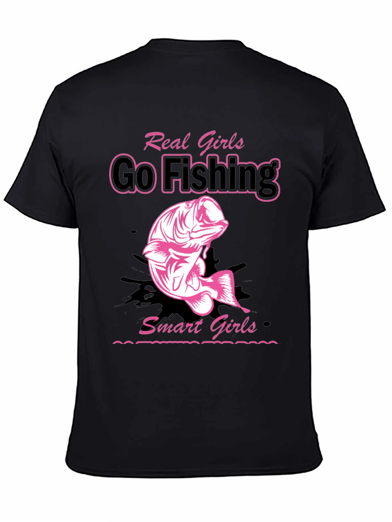 Real Girls Go Fishing Black Graphic Tee