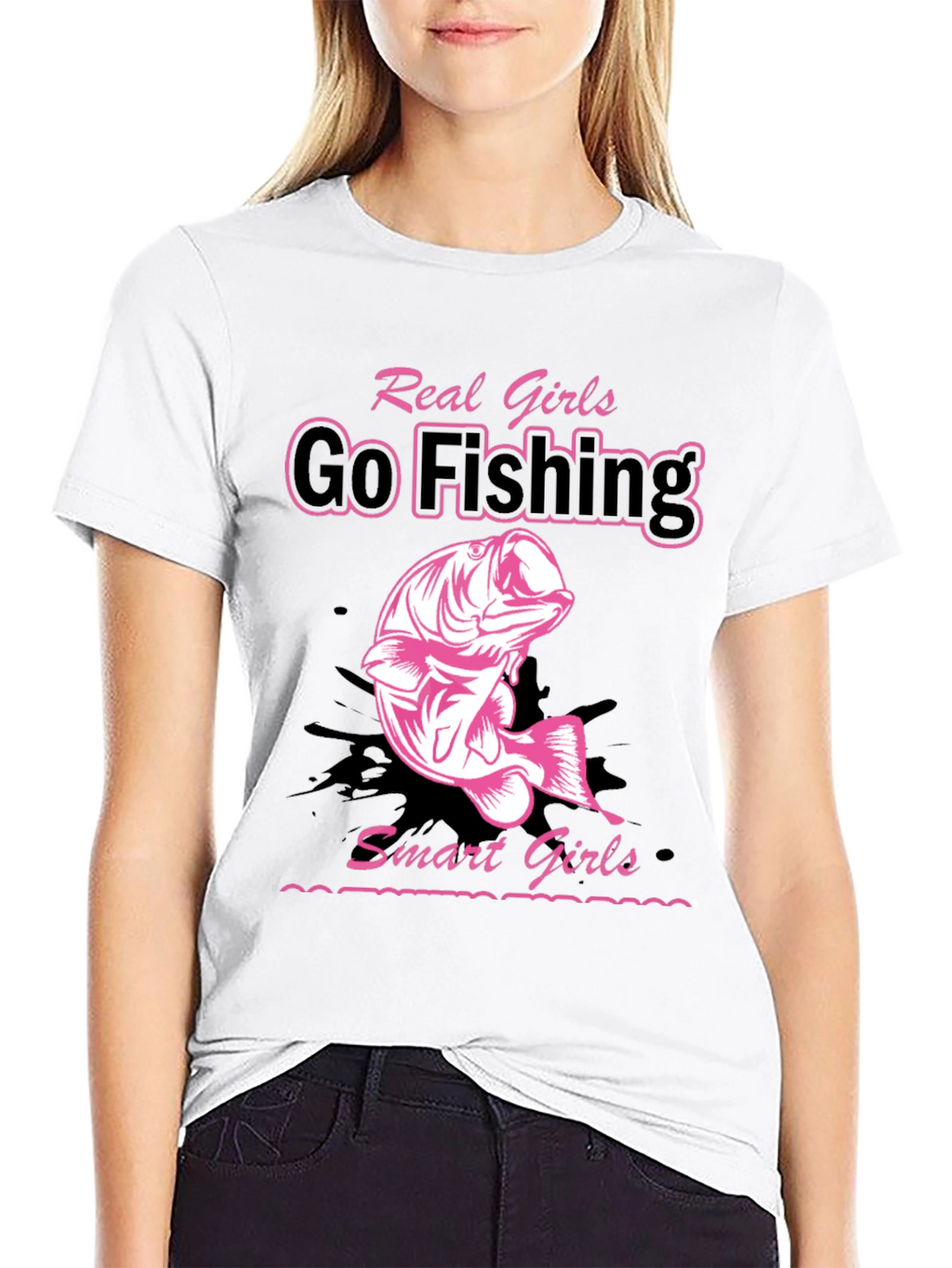 Real Girls Go Fishing Black Graphic Tee