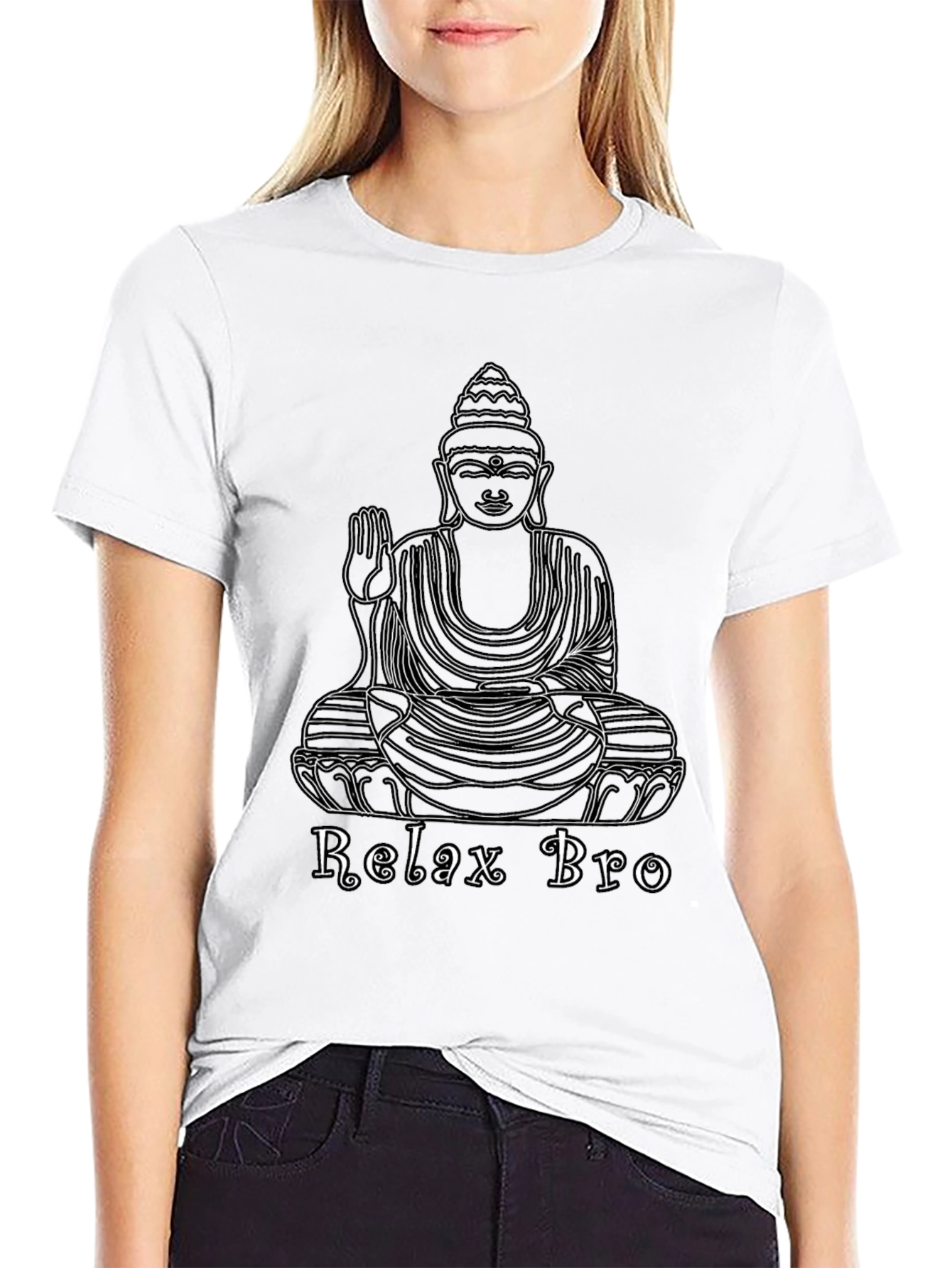Relax Bro Buddha Graphic Tee - Black Cotton T-Shirt
