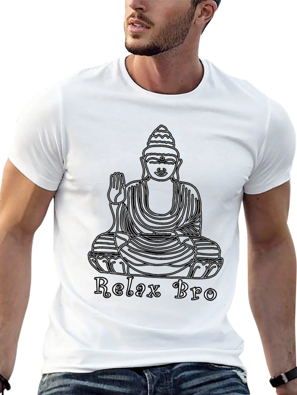 Relax Bro Buddha Graphic Tee - Black Cotton T-Shirt