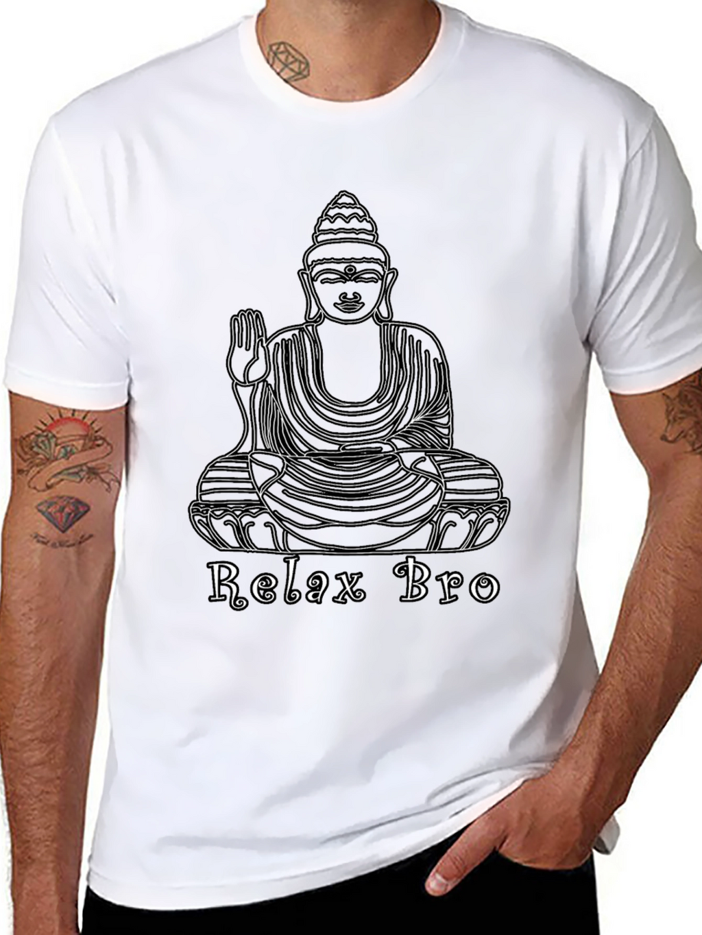Relax Bro Buddha Graphic Tee - Black Cotton T-Shirt