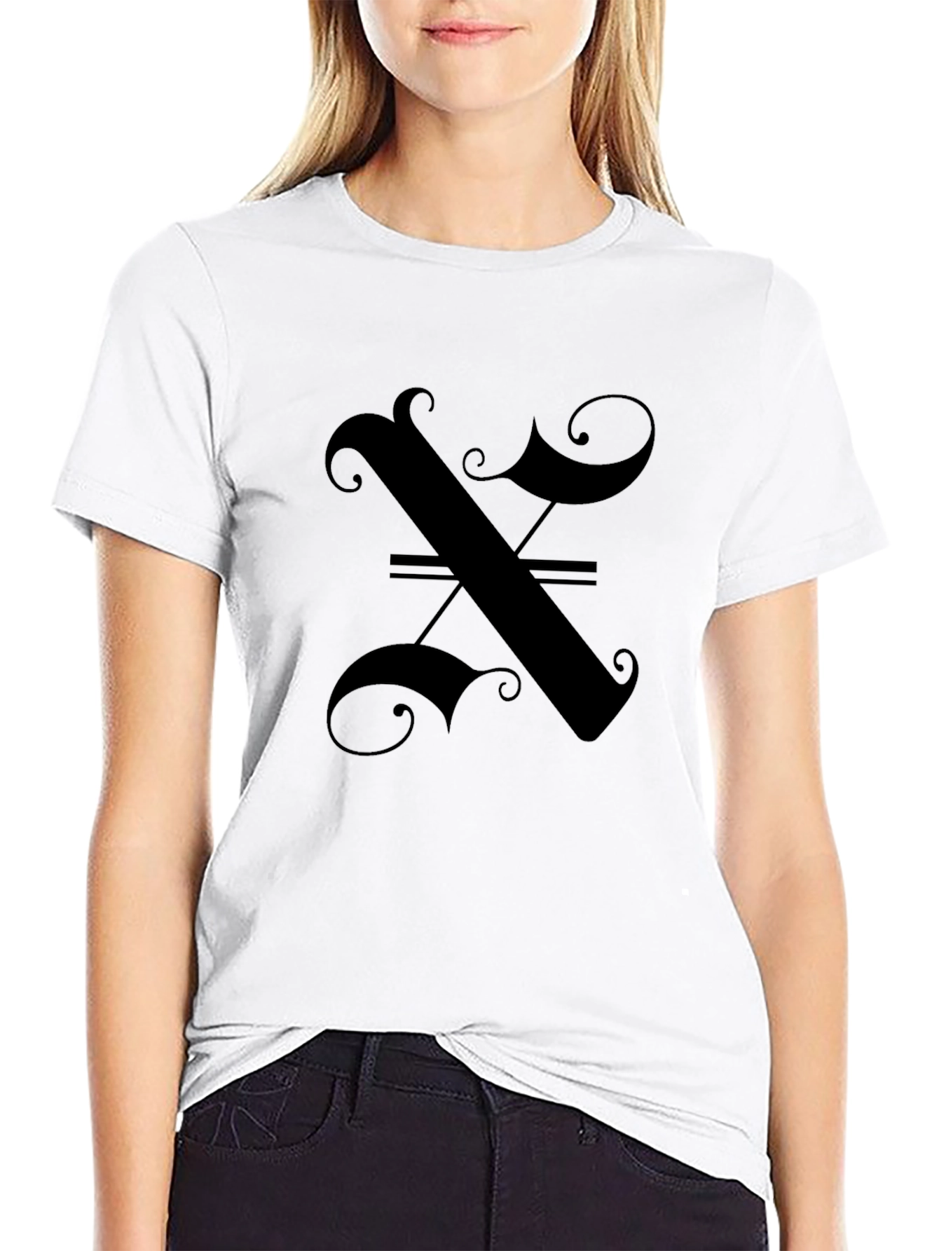 Elegant Gothic Initial X Black T-Shirt