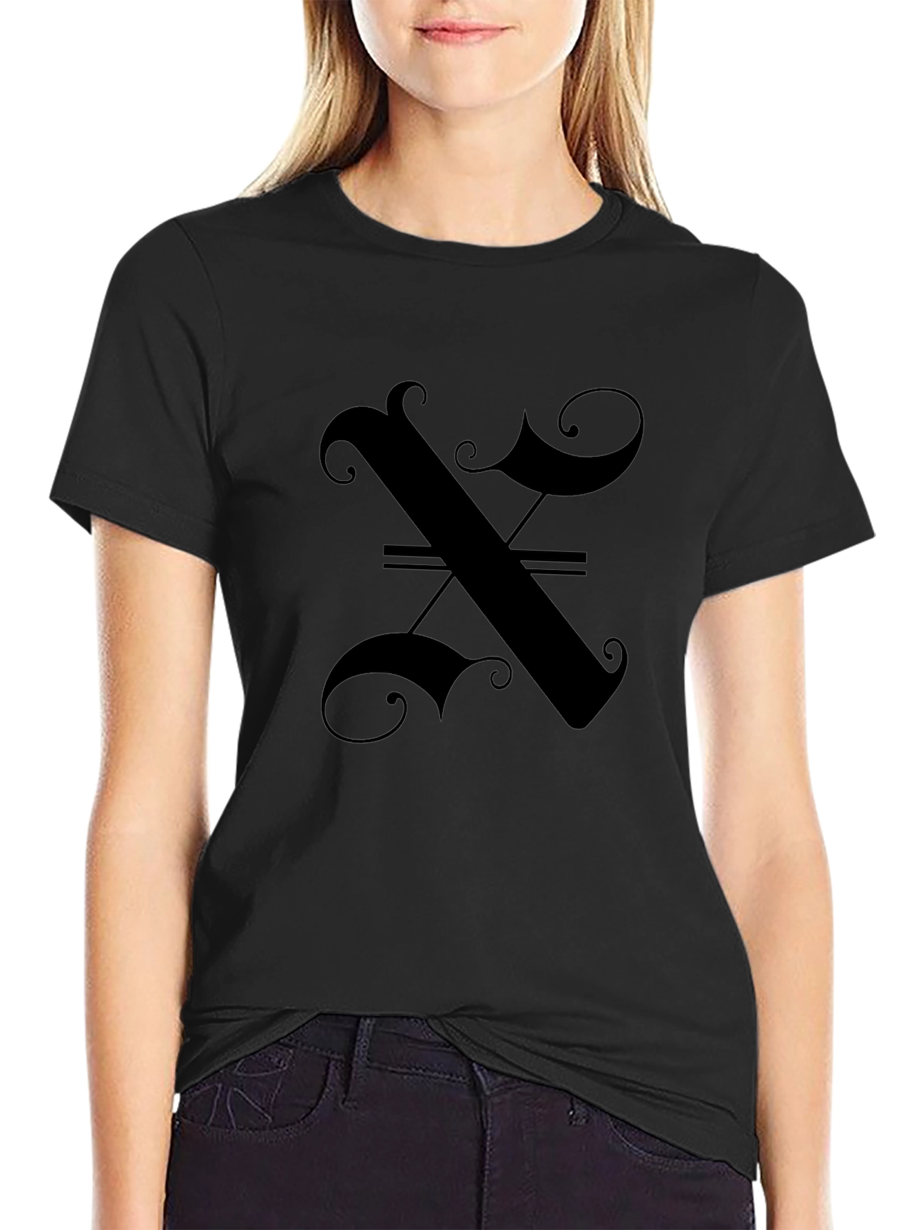Elegant Gothic Initial X Black T-Shirt