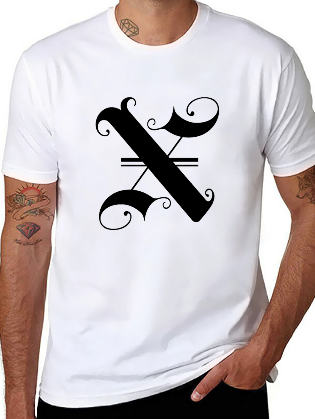 Elegant Gothic Initial X Black T-Shirt