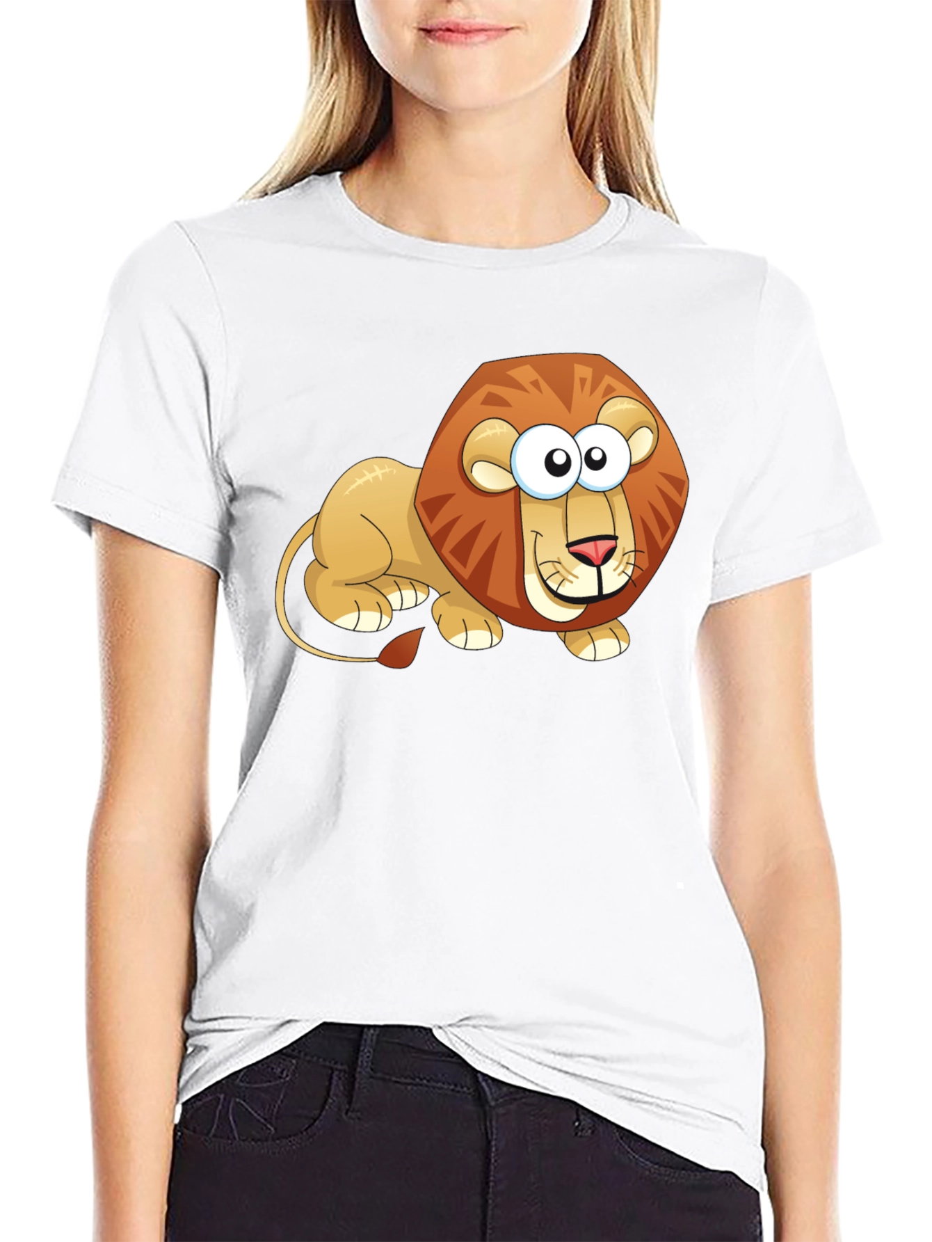 Cartoon Lion Graphic T-Shirt - Casual Black Tee