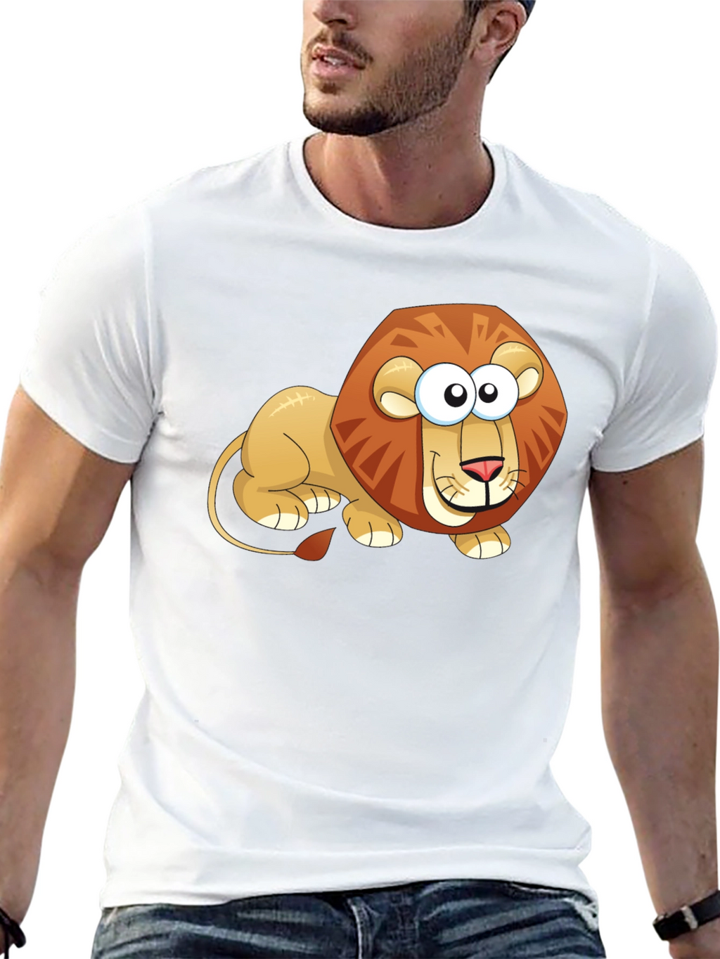 Cartoon Lion Graphic T-Shirt - Casual Black Tee