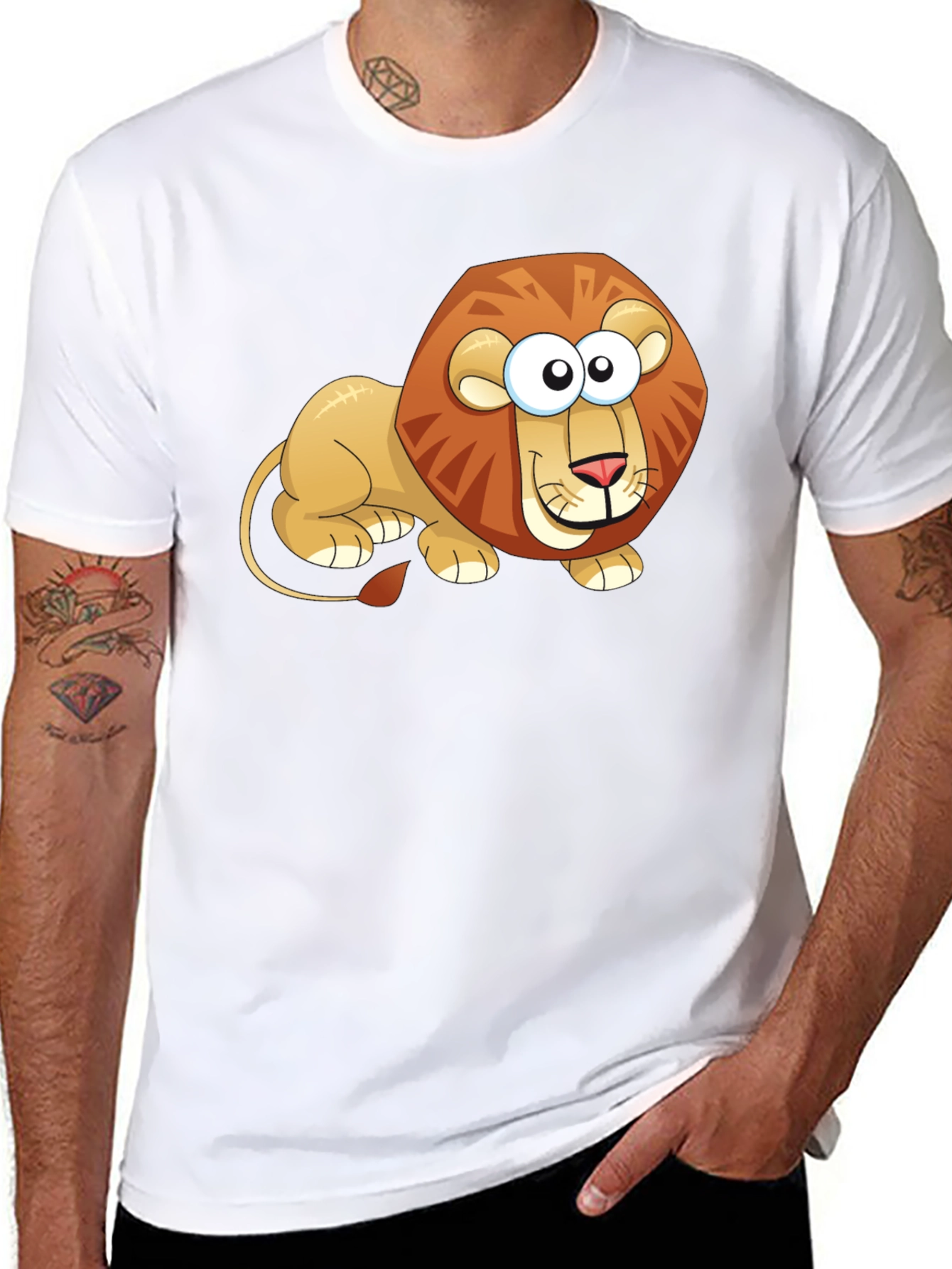 Cartoon Lion Graphic T-Shirt - Casual Black Tee