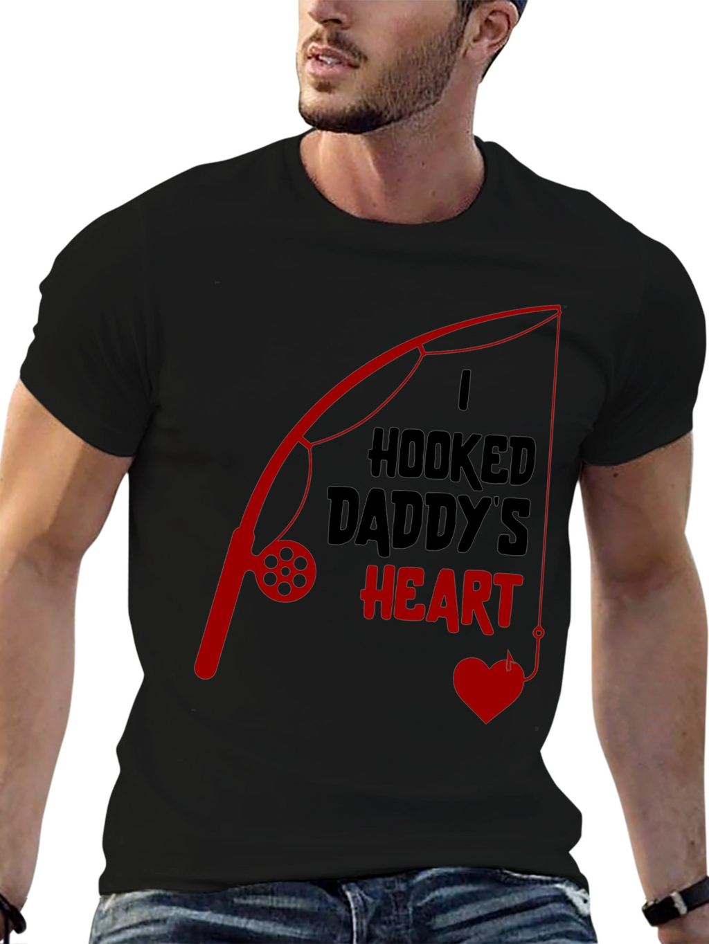 Hooked Daddys Heart Fishing T-Shirt