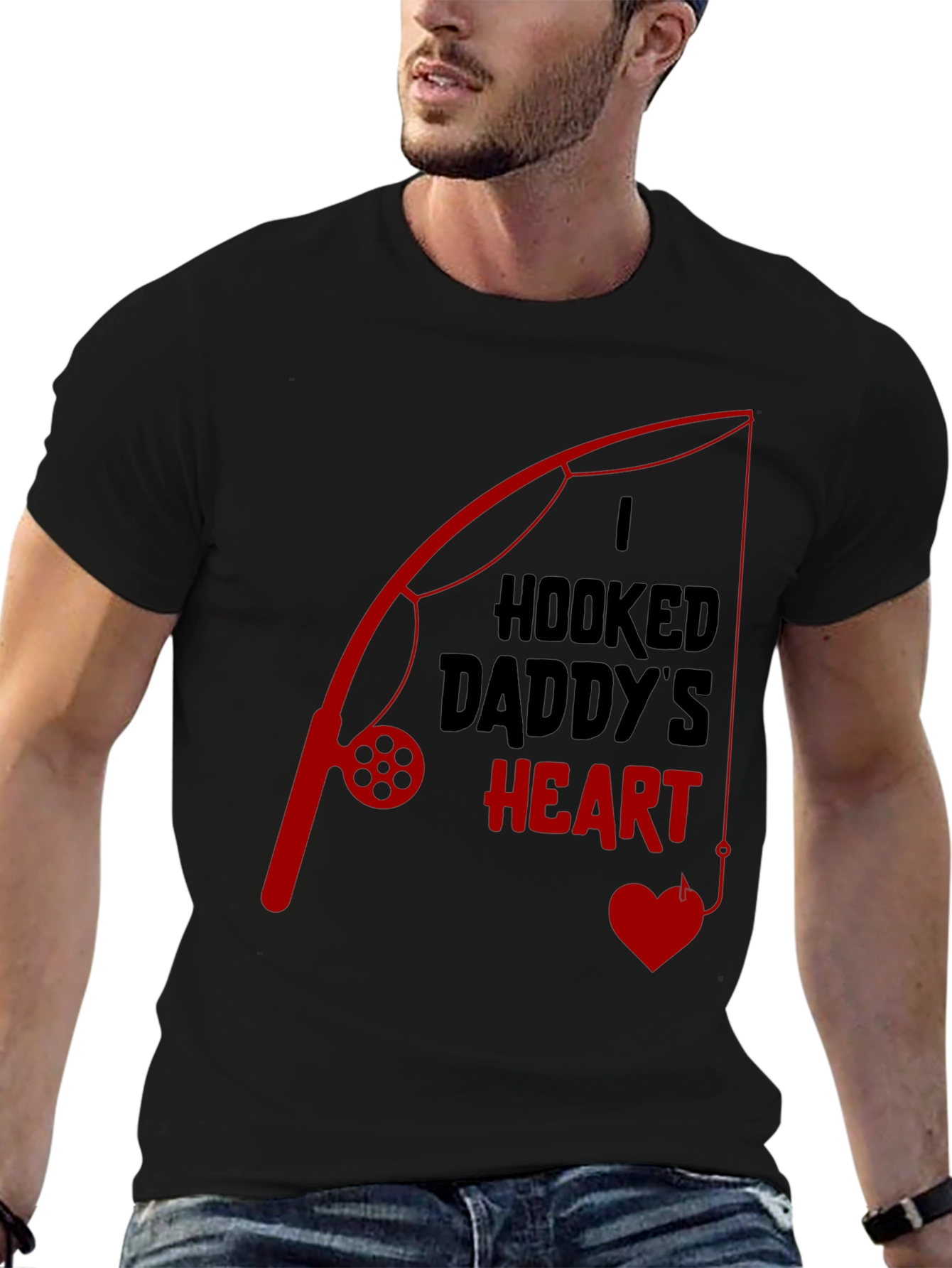 Hooked Daddys Heart Fishing T-Shirt