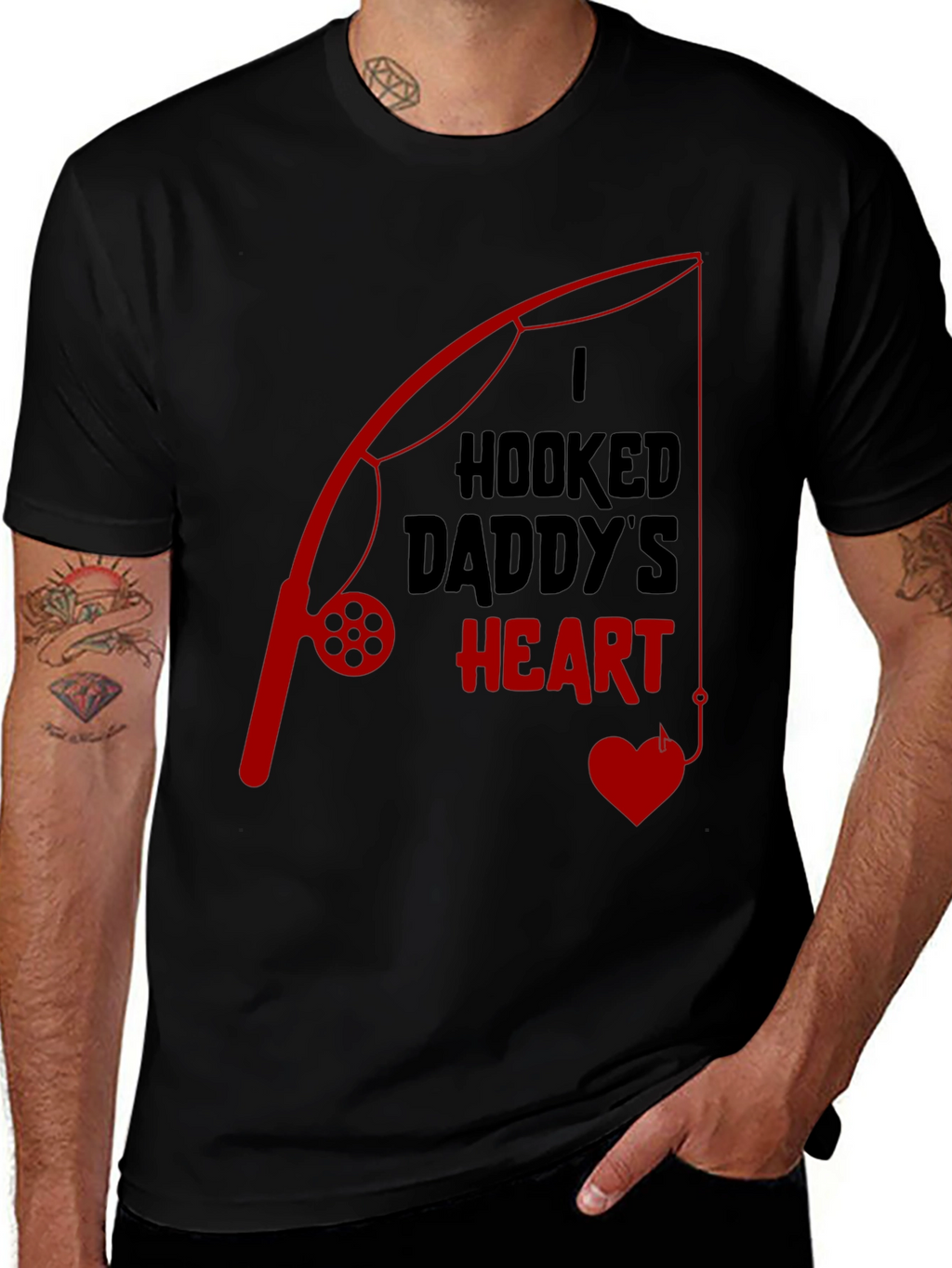 Hooked Daddys Heart Fishing T-Shirt