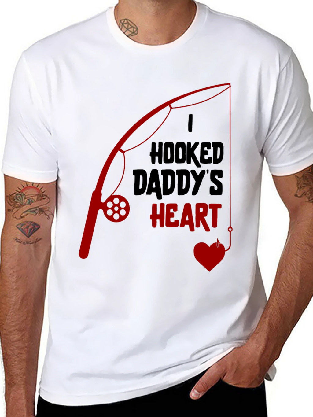 Hooked Daddys Heart Fishing T-Shirt
