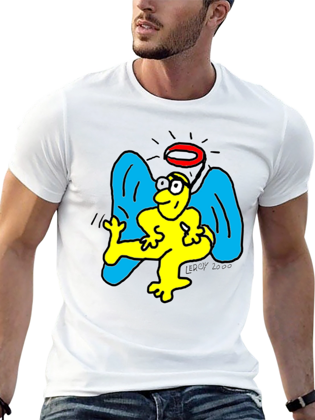 Angel Cartoon Graphic Tee - Black
