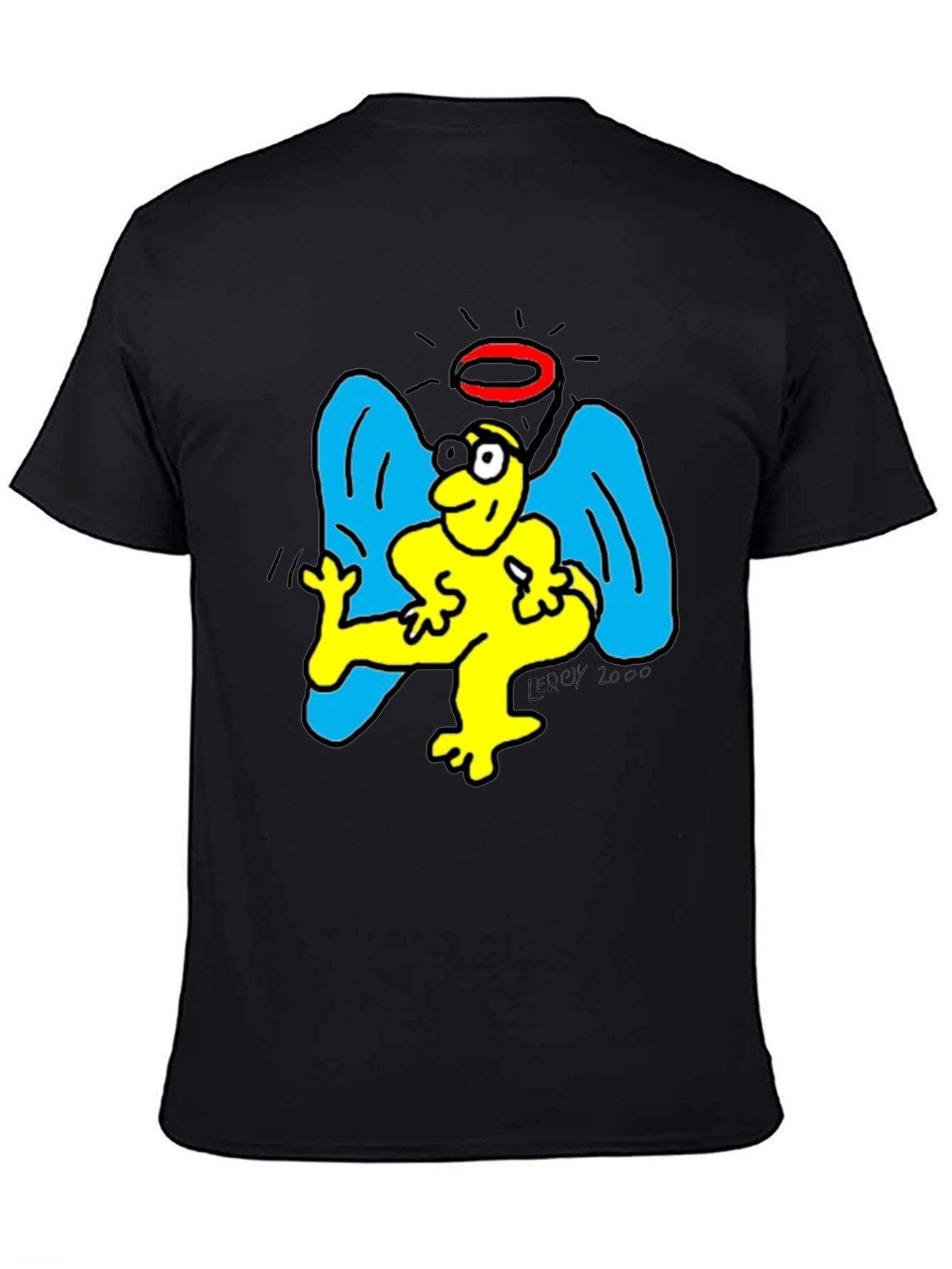 Angel Cartoon Graphic Tee - Black
