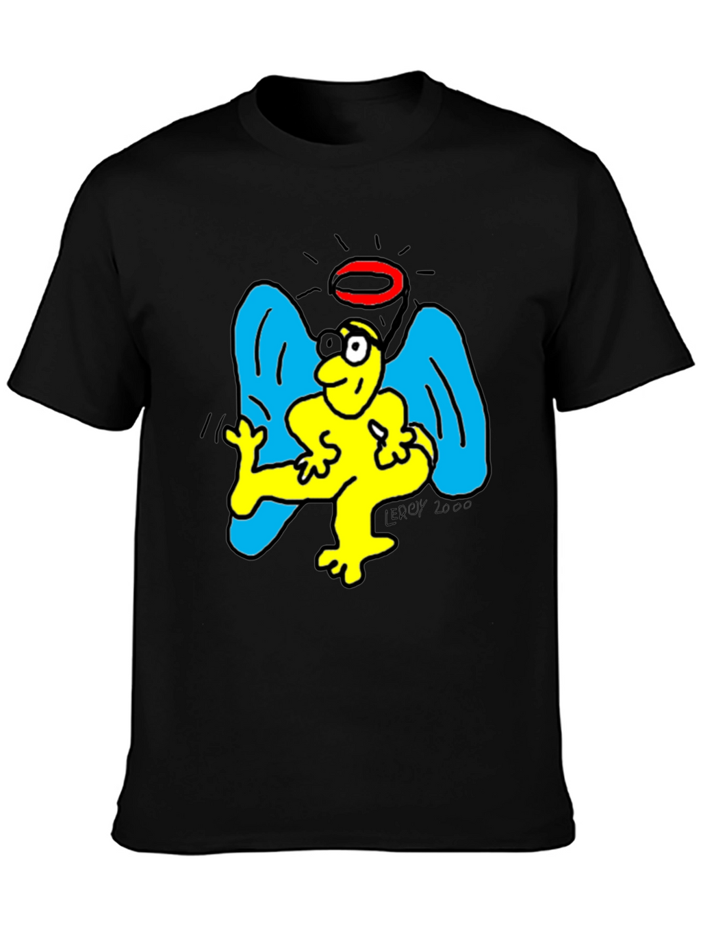 Angel Cartoon Graphic Tee - Black