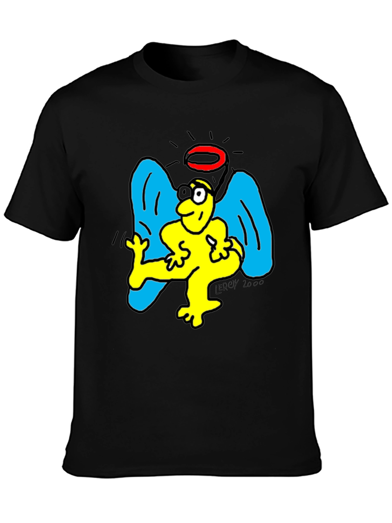 Angel Cartoon Graphic Tee - Black