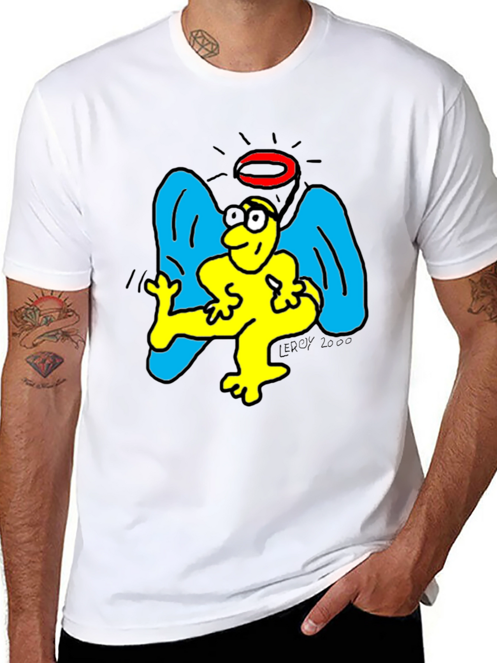 Angel Cartoon Graphic Tee - Black