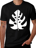 Tropical Monstera Leaf Graphic Black T-Shirt