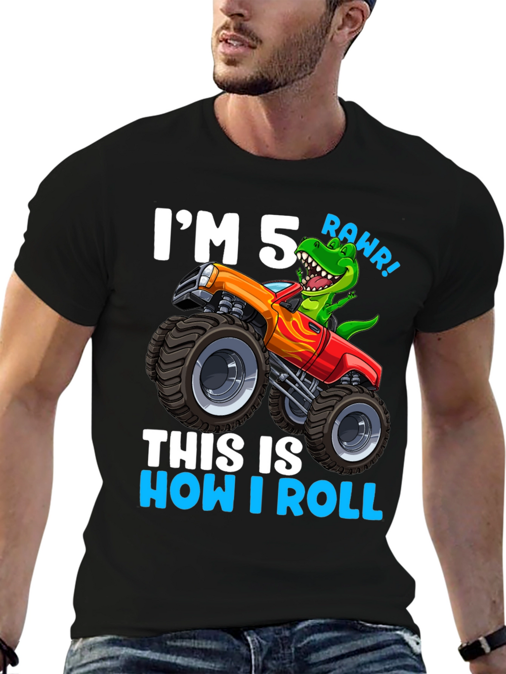 5th Birthday Monster Truck Dinosaur T-Shirt