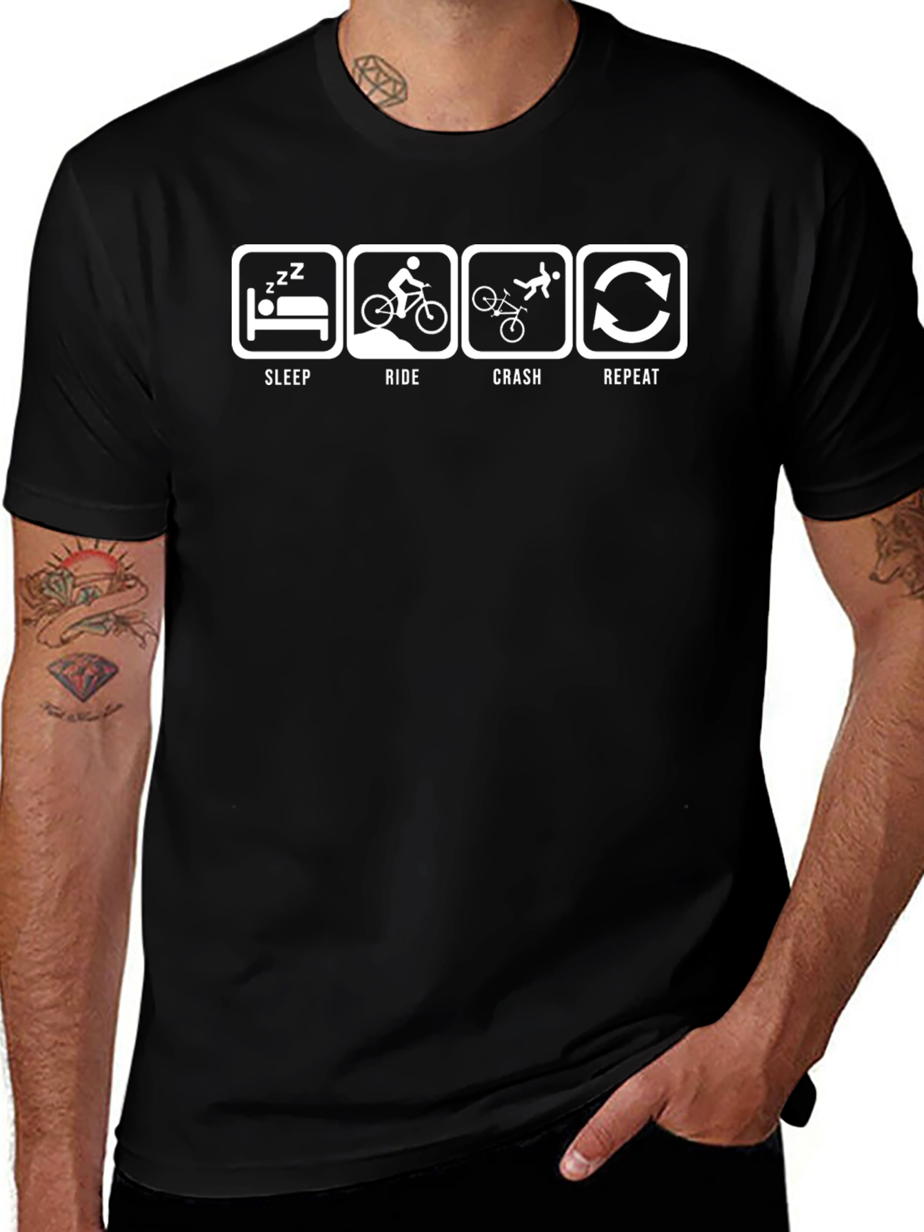 Sleep Ride Crash Repeat Black T-Shirt