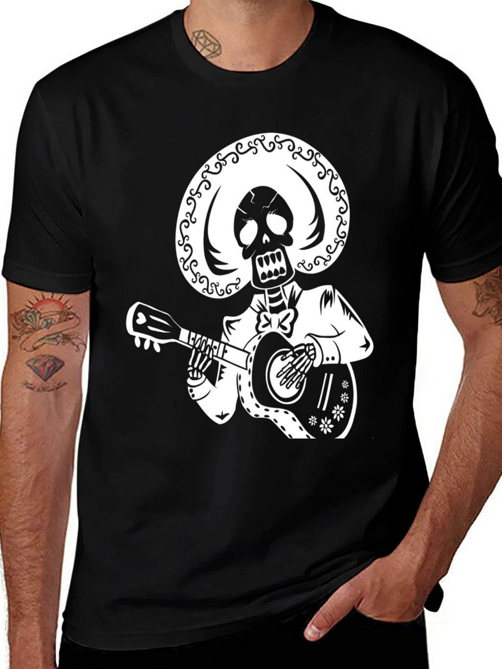 Day of the Dead Skeleton Guitar Player T-Shirt