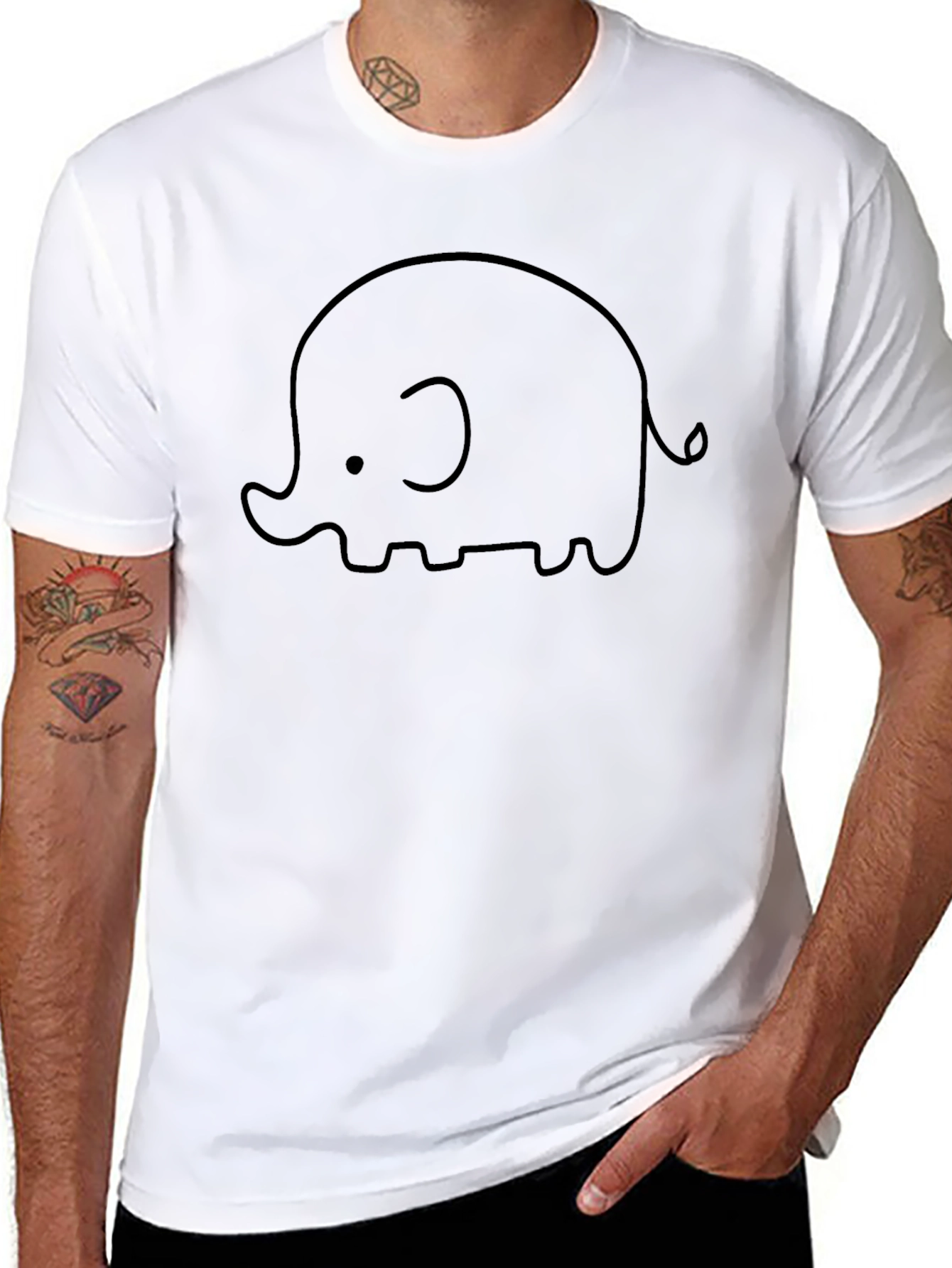 Cute Elephant Graphic Print Crew Neck T-Shirt