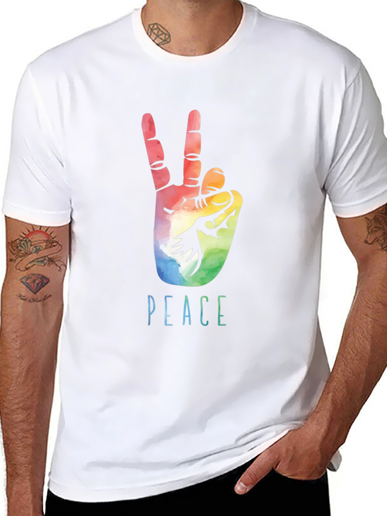 Peace Sign Graphic Tee - Colorful Hand Design