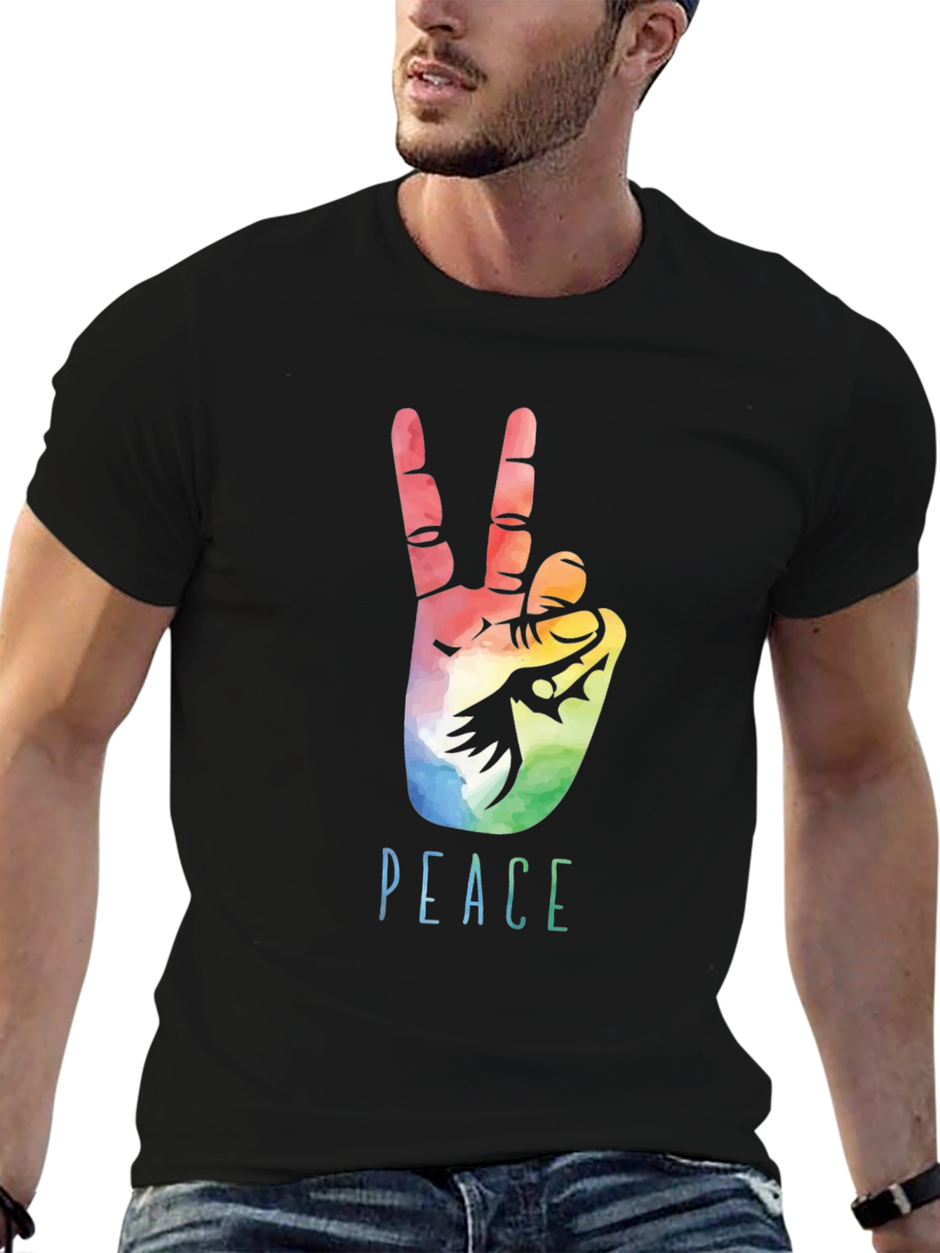 Peace Sign Graphic Tee - Colorful Hand Design